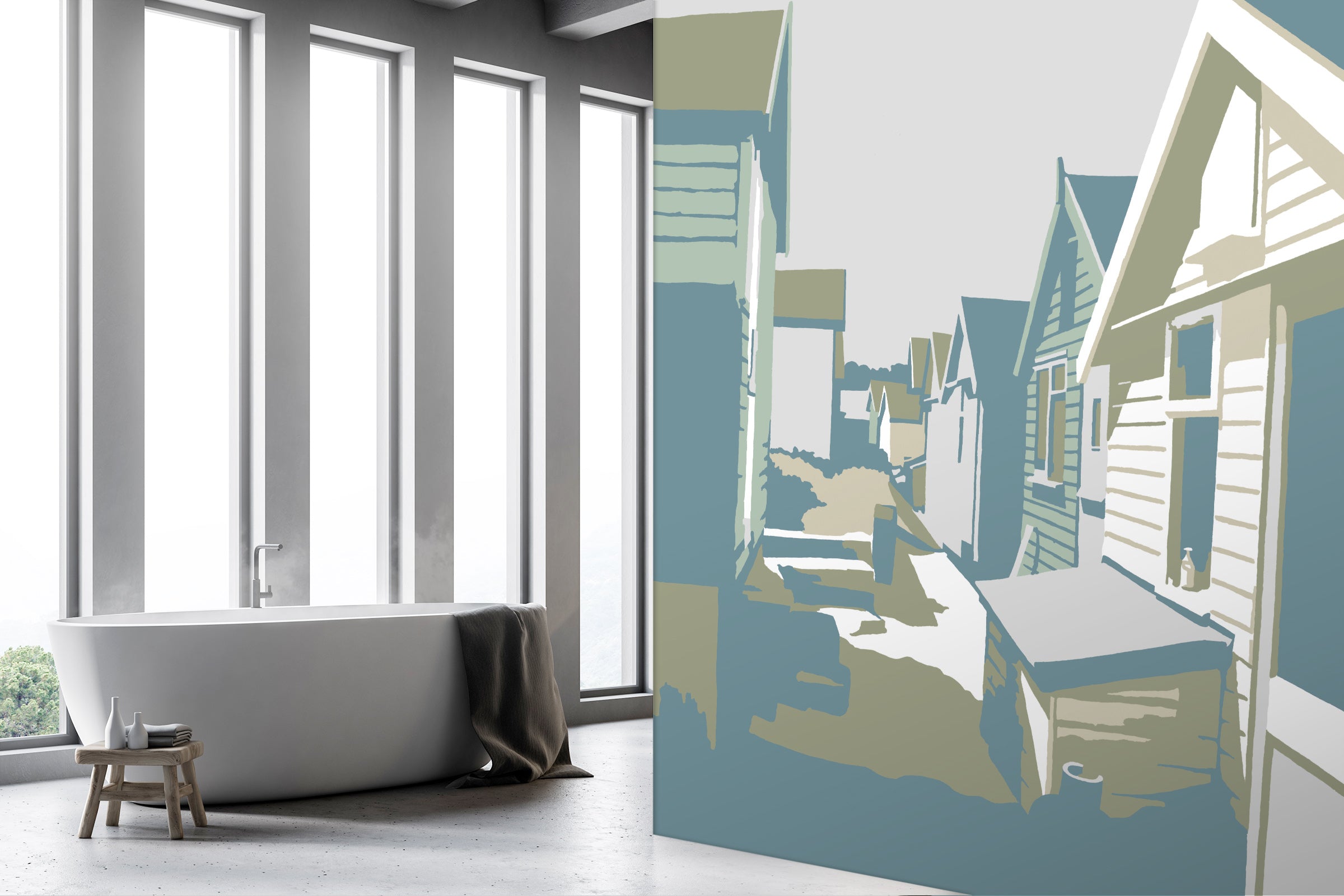 3D Mudeford Beach Huts 1028 Steve Read Wall Mural Wall Murals