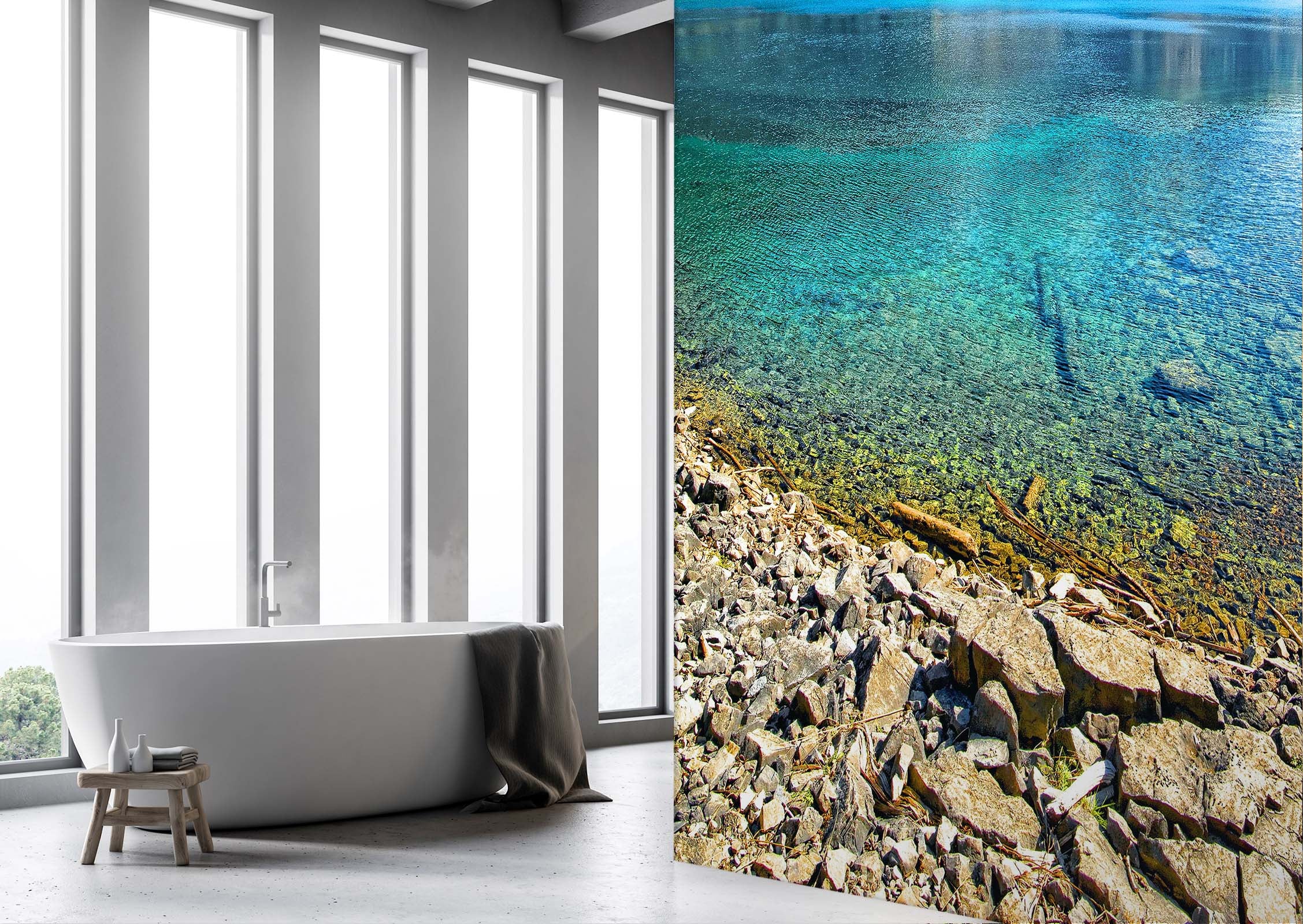 3D Water Stone Blue 084 Wall Murals