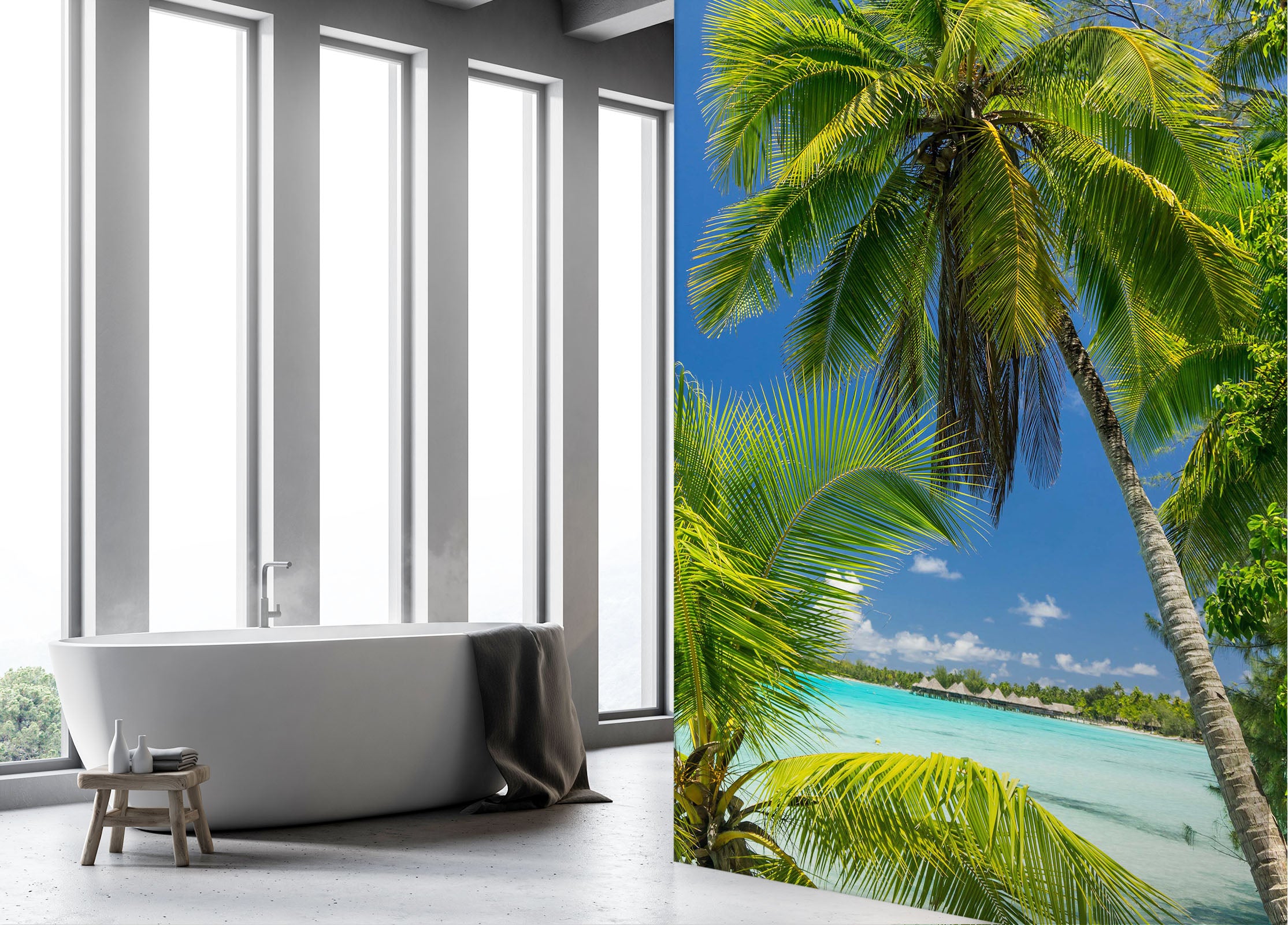 3D Coconut Tree Sea 081 Wall Murals