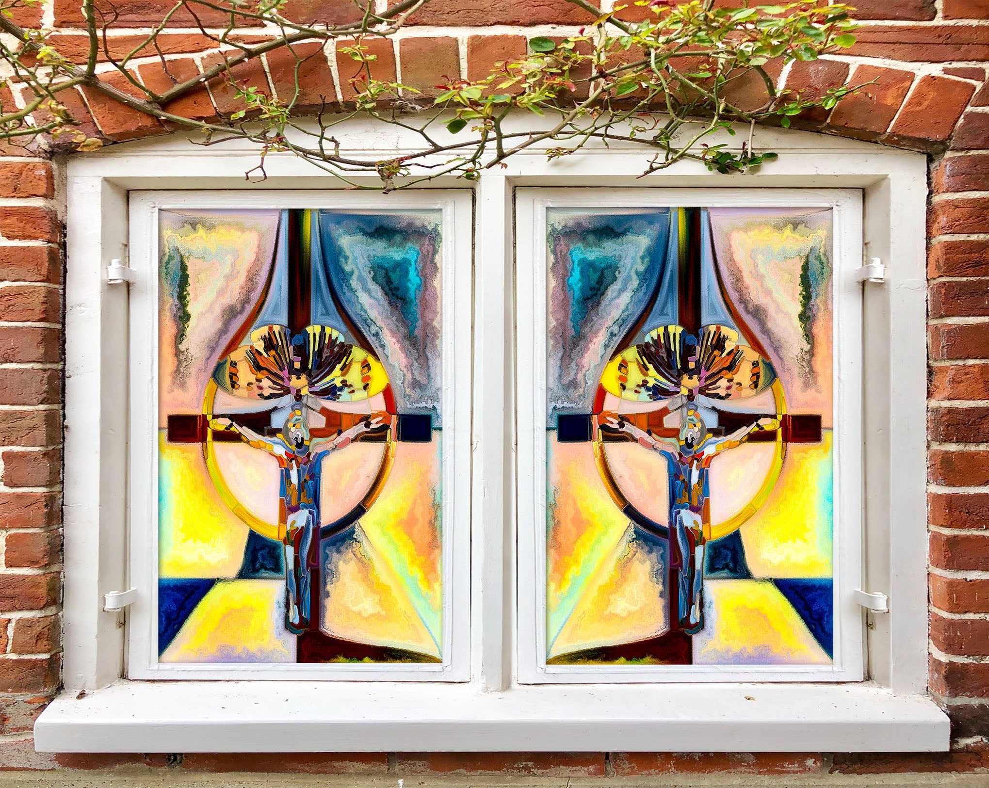 3D Cross Pattern 247 Window Film Print Sticker Cling Stained Glass UV Block