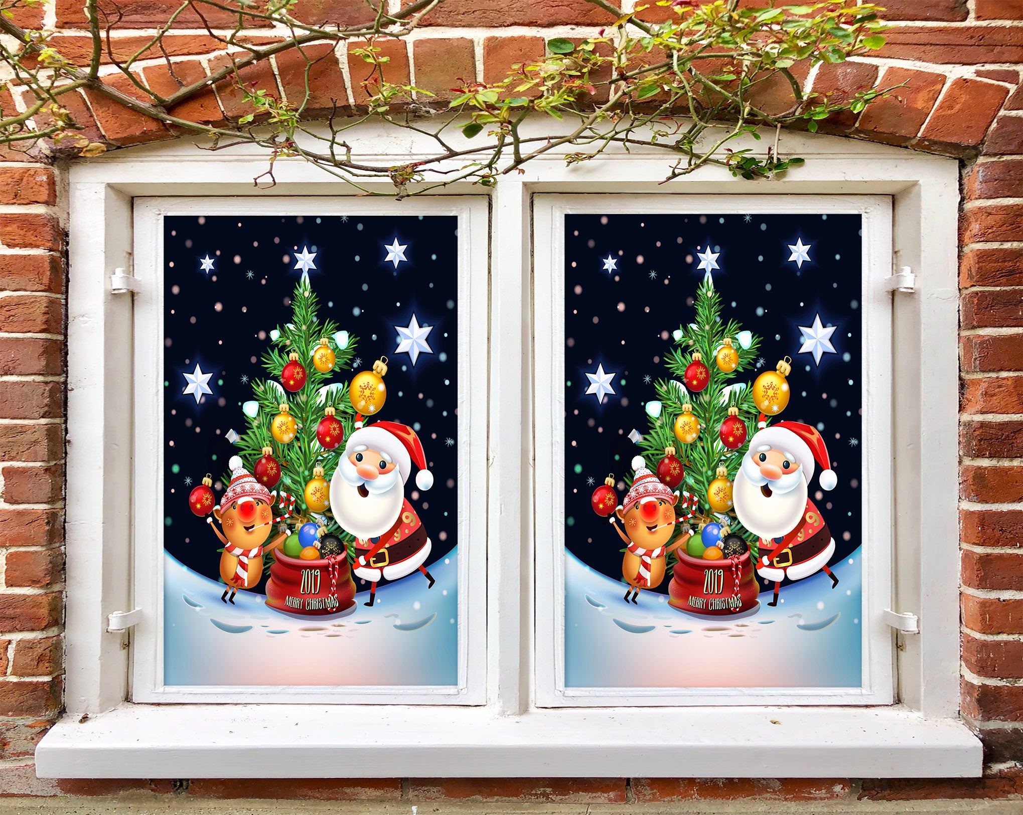 3D Santa Tree Deer 31065 Christmas Window Film Print Sticker Cling Stained Glass Xmas