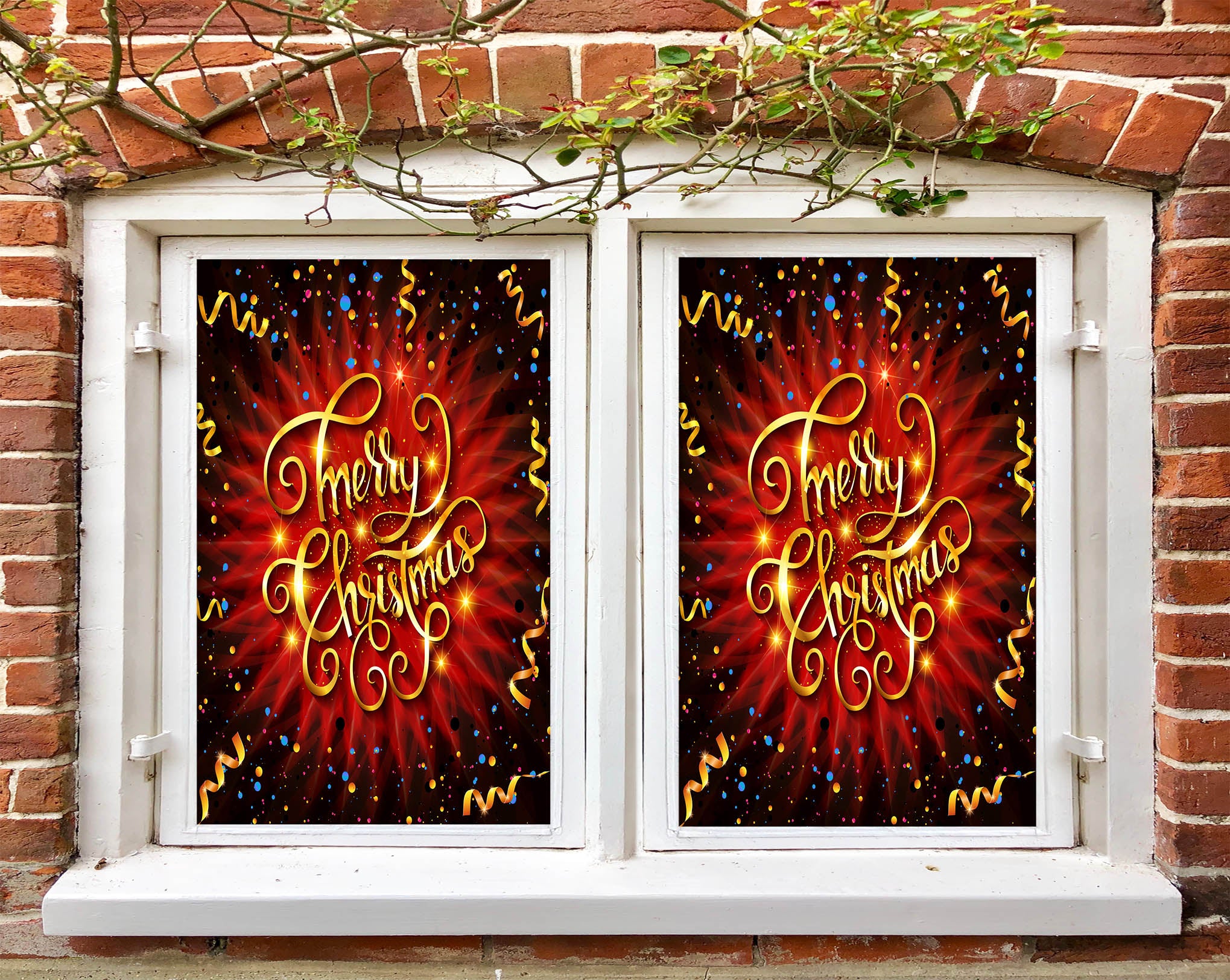 3D Merry Christmas 31086 Christmas Window Film Print Sticker Cling Stained Glass Xmas