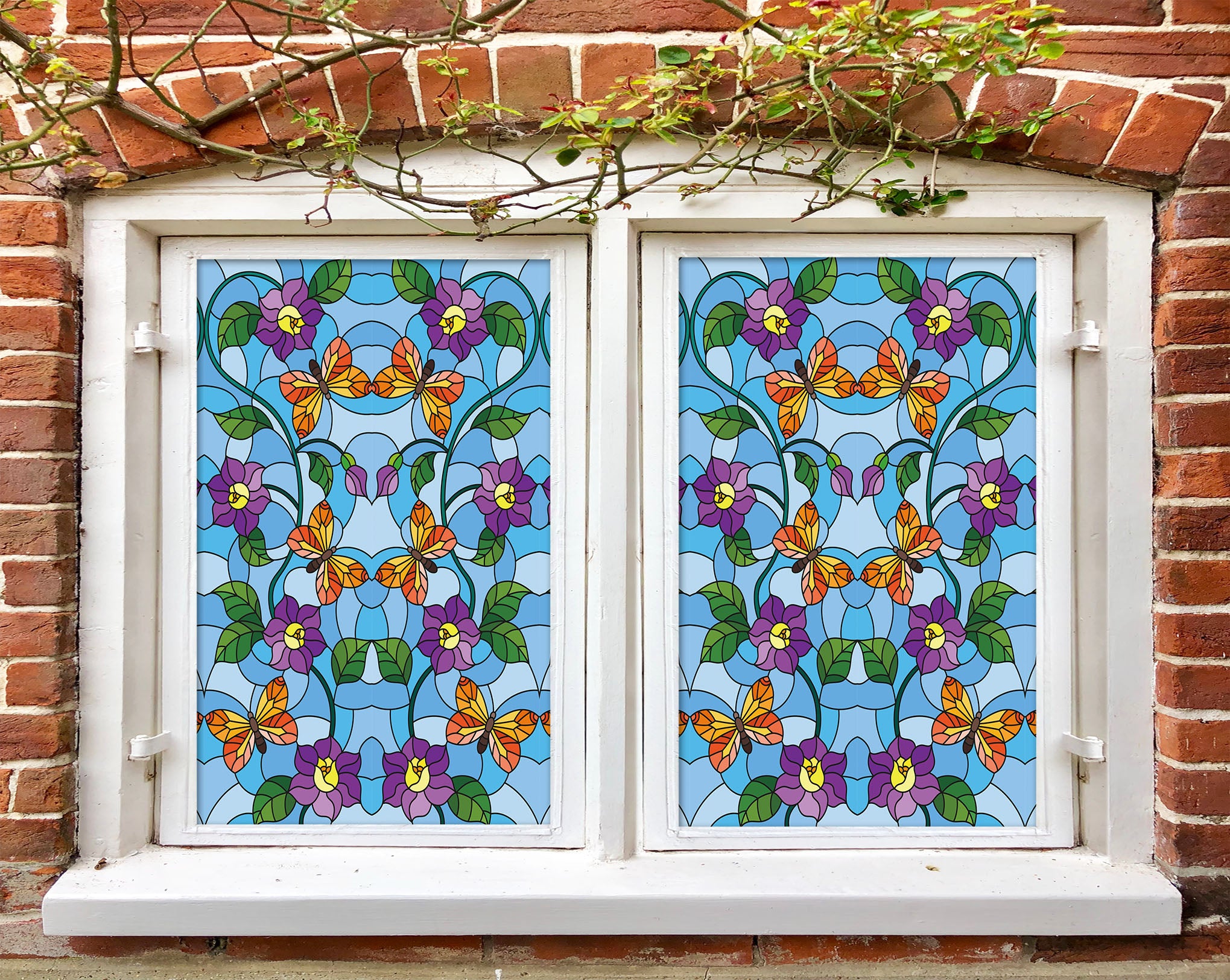 3D Flower Butterfly 407 Window Film Print Sticker Cling Stained Glass UV Block