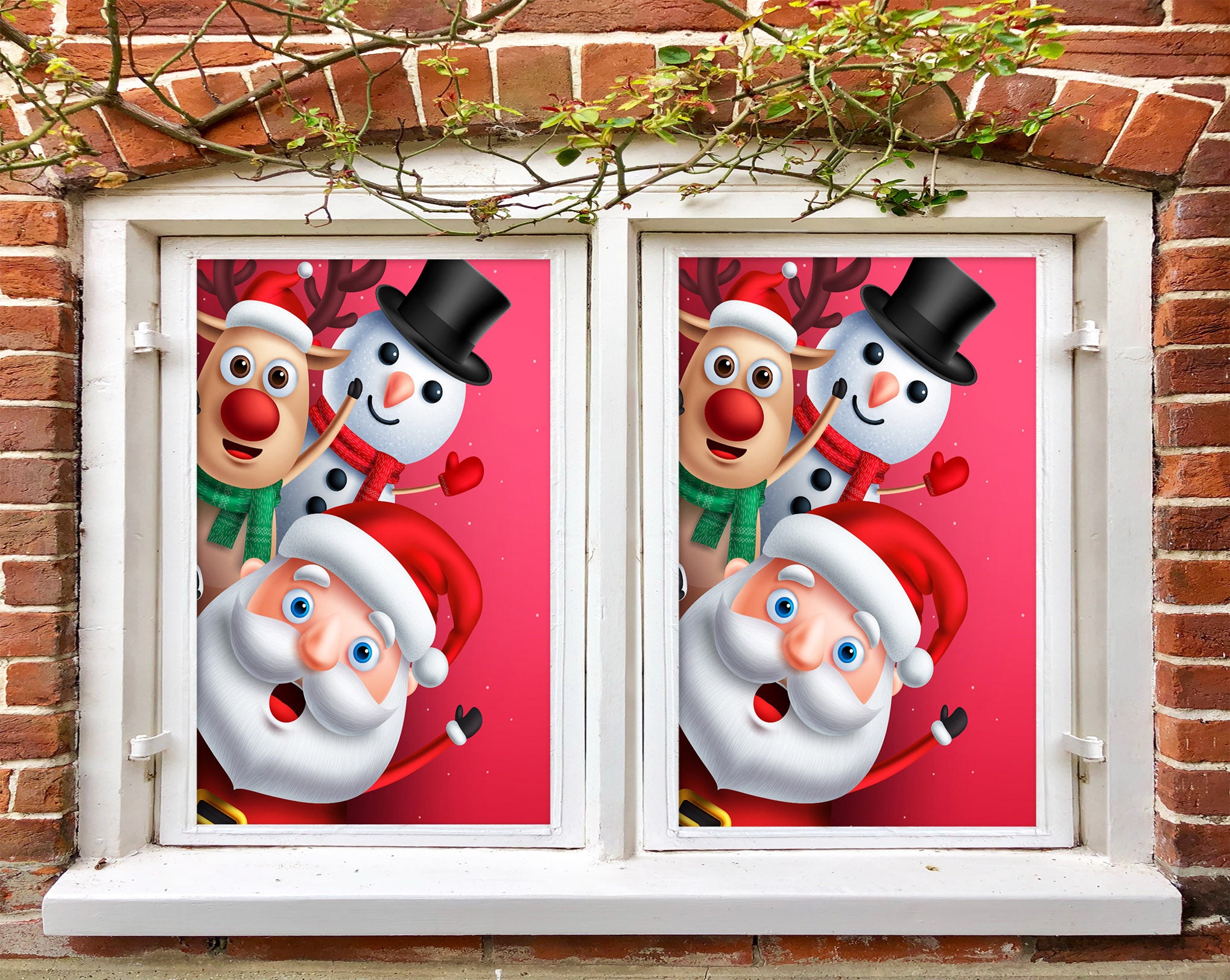 3D Snowman Santa 30063 Christmas Window Film Print Sticker Cling Stained Glass Xmas