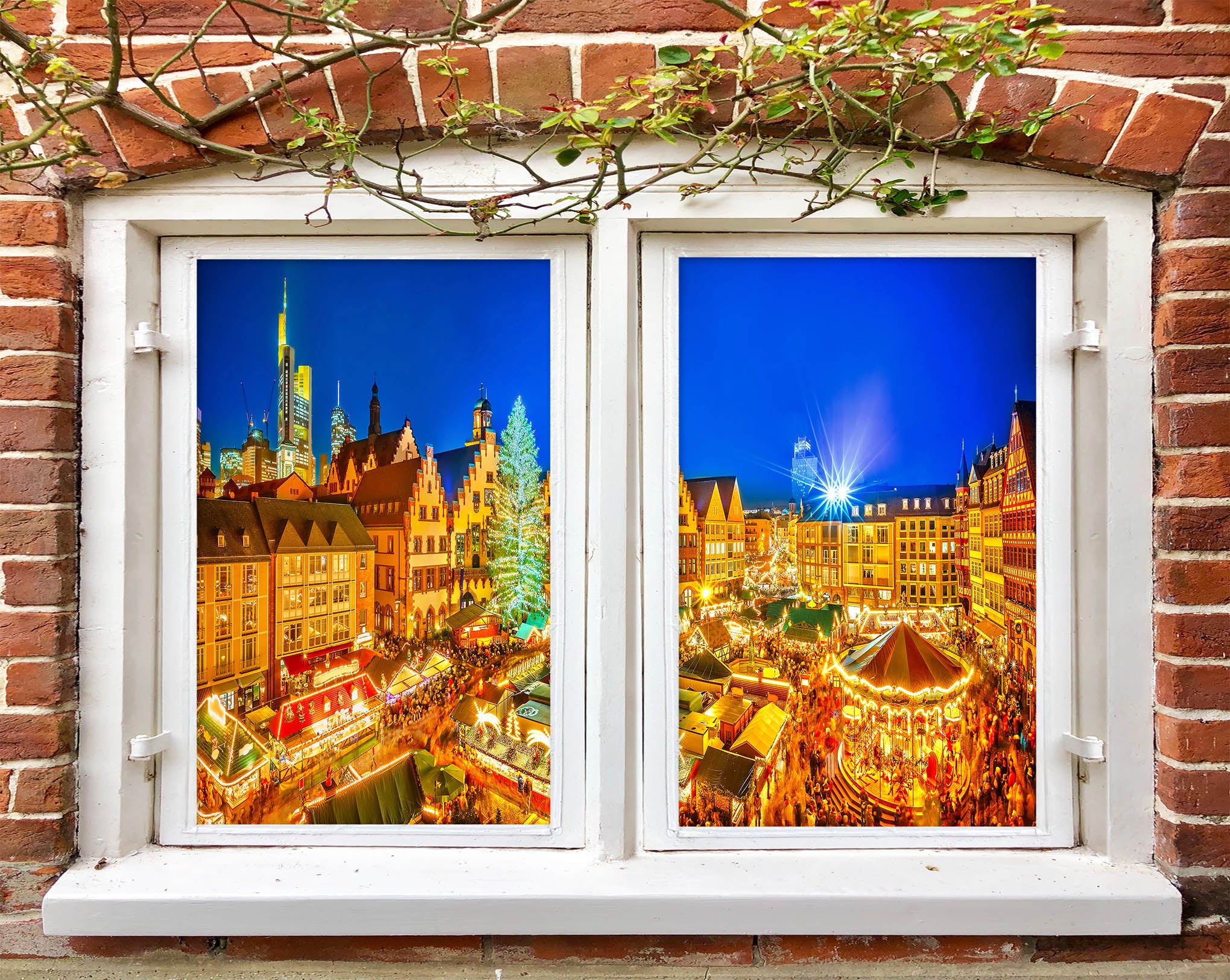 3D Construction 30034 Christmas Window Film Print Sticker Cling Stained Glass Xmas