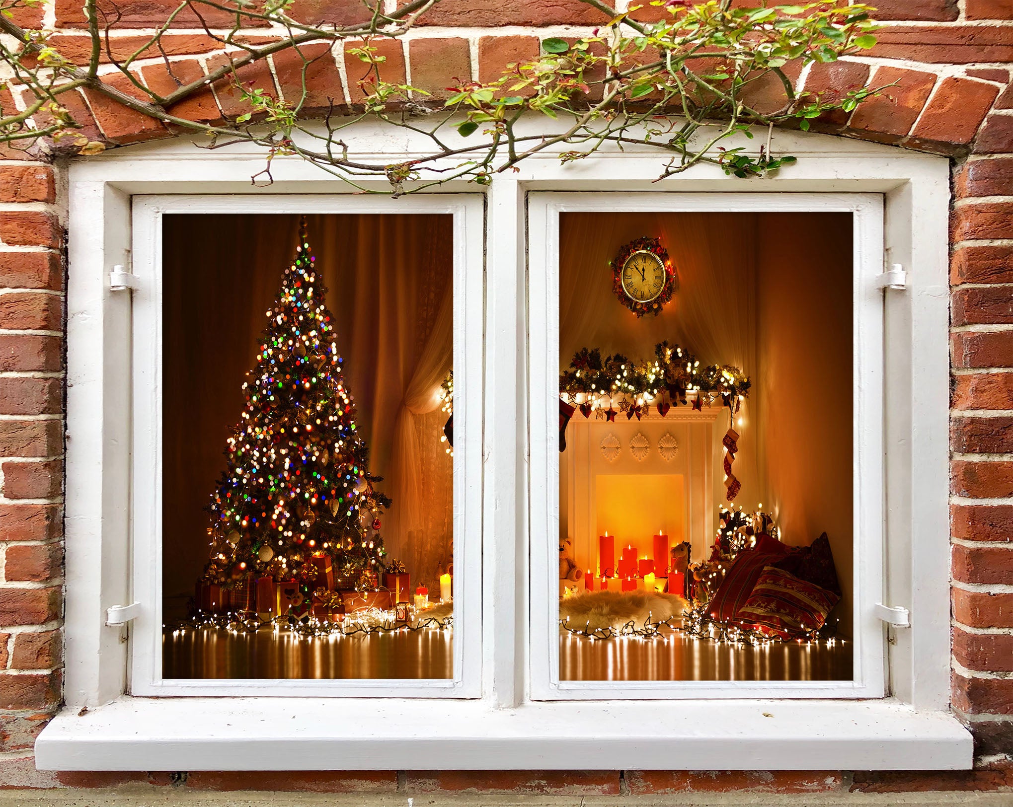 3D Christmas Tree Lights 30017 Christmas Window Film Print Sticker Cling Stained Glass Xmas