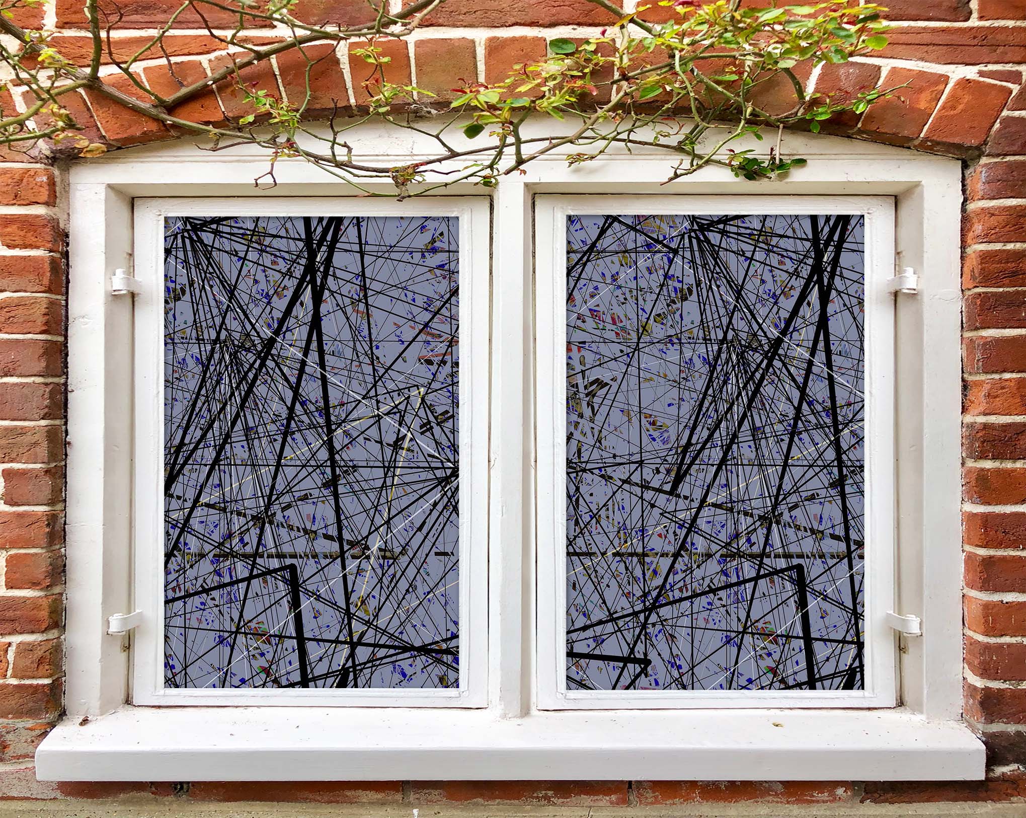 3D Black Lines 341 Window Film Print Sticker Cling Stained Glass UV Block