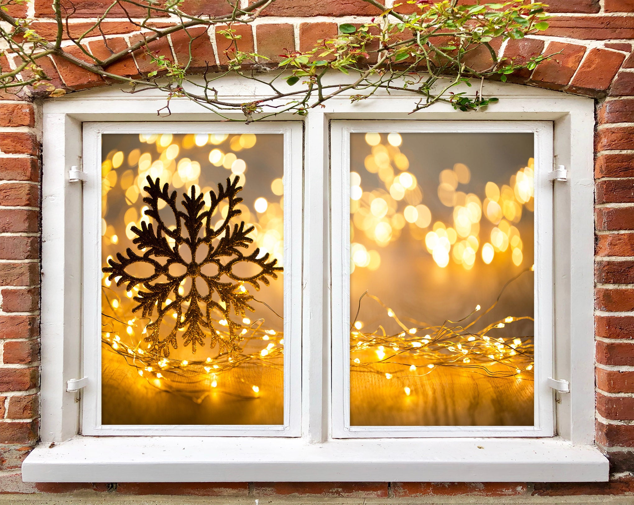 3D Snowflake String Lights 30130 Christmas Window Film Print Sticker Cling Stained Glass Xmas