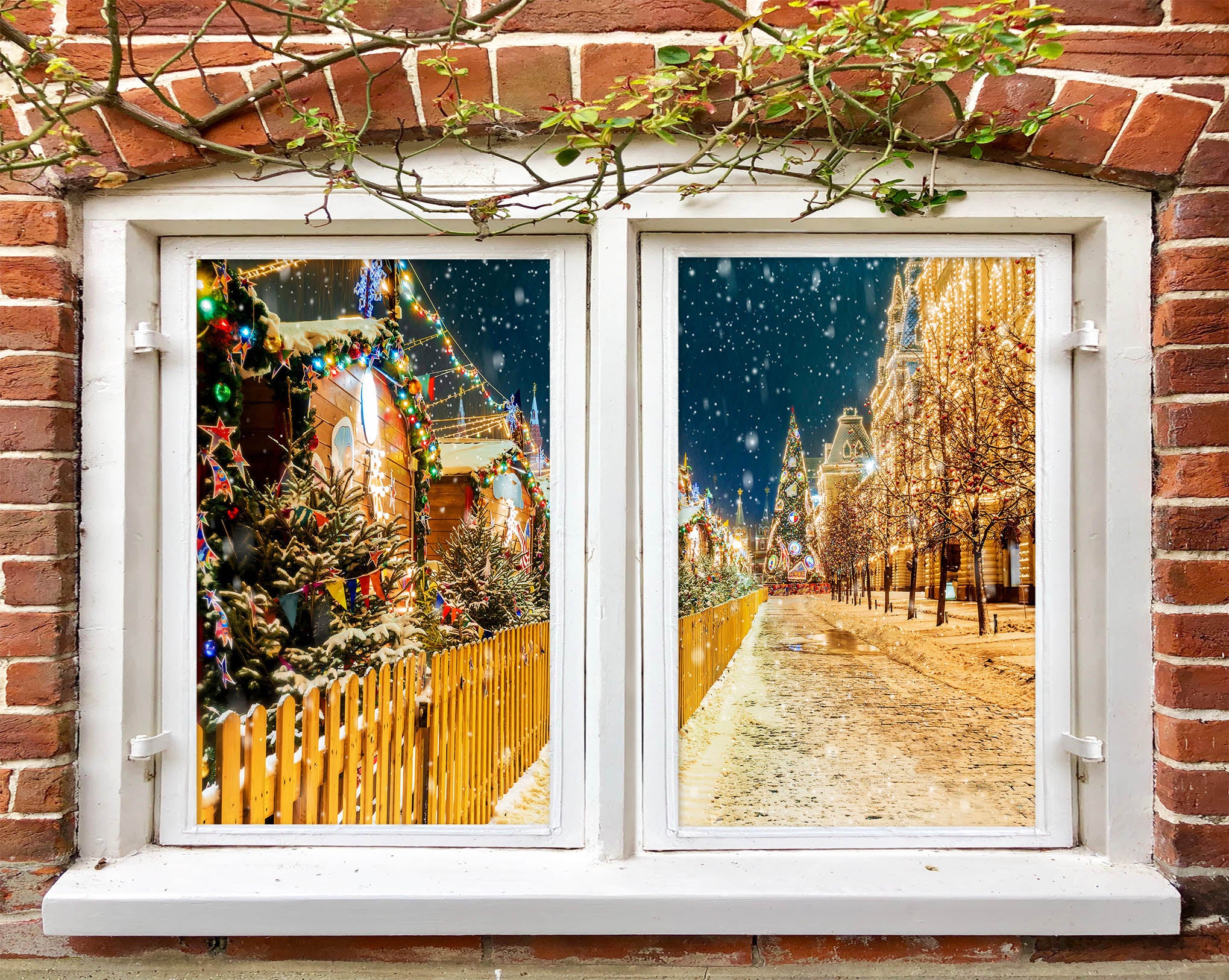3D Tree Snow Street 30053 Christmas Window Film Print Sticker Cling Stained Glass Xmas