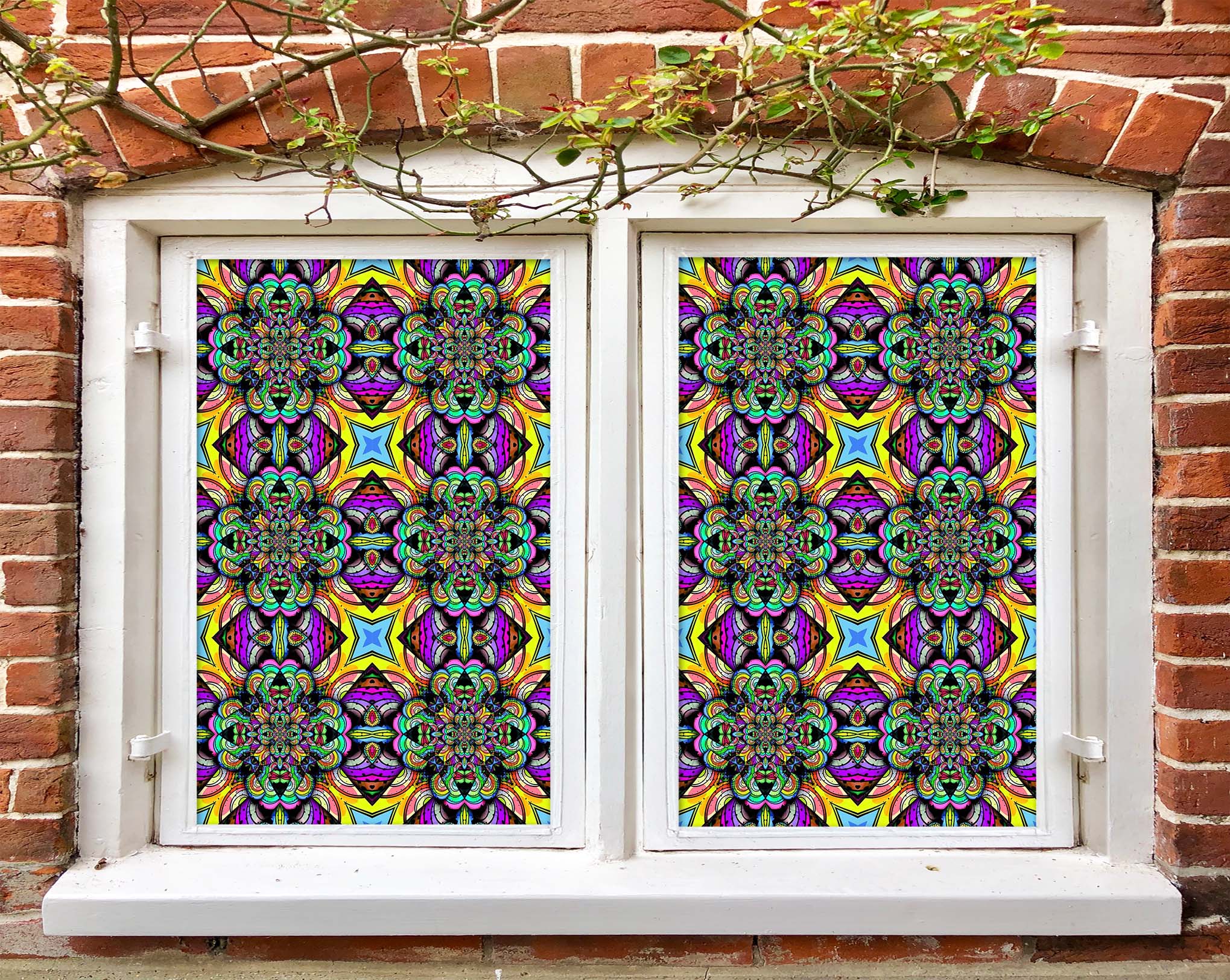 3D Traditional Flower 092 Window Film Print Sticker Cling Stained Glass UV Block