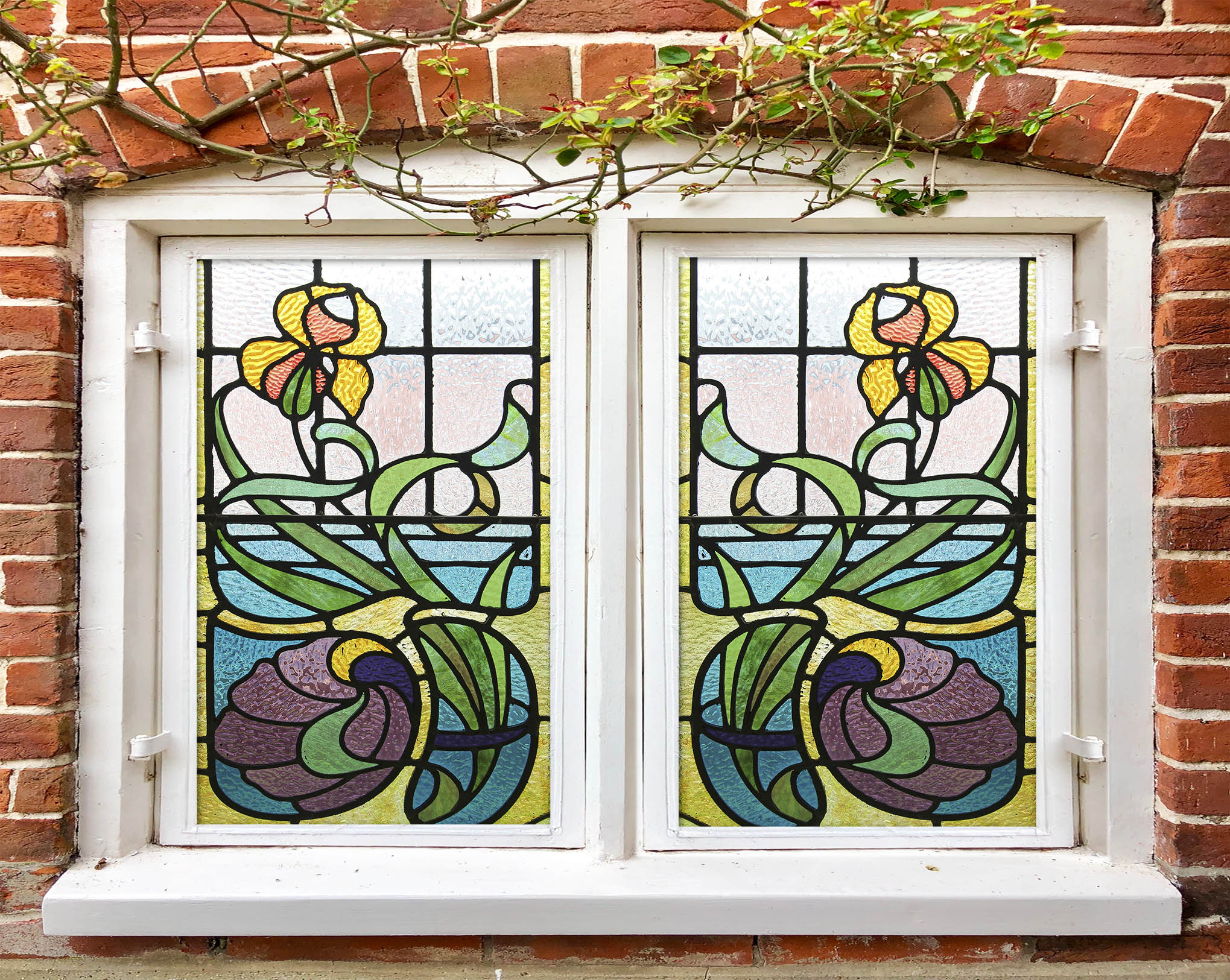 3D Yellow Flower 006 Window Film Print Sticker Cling Stained Glass UV Block