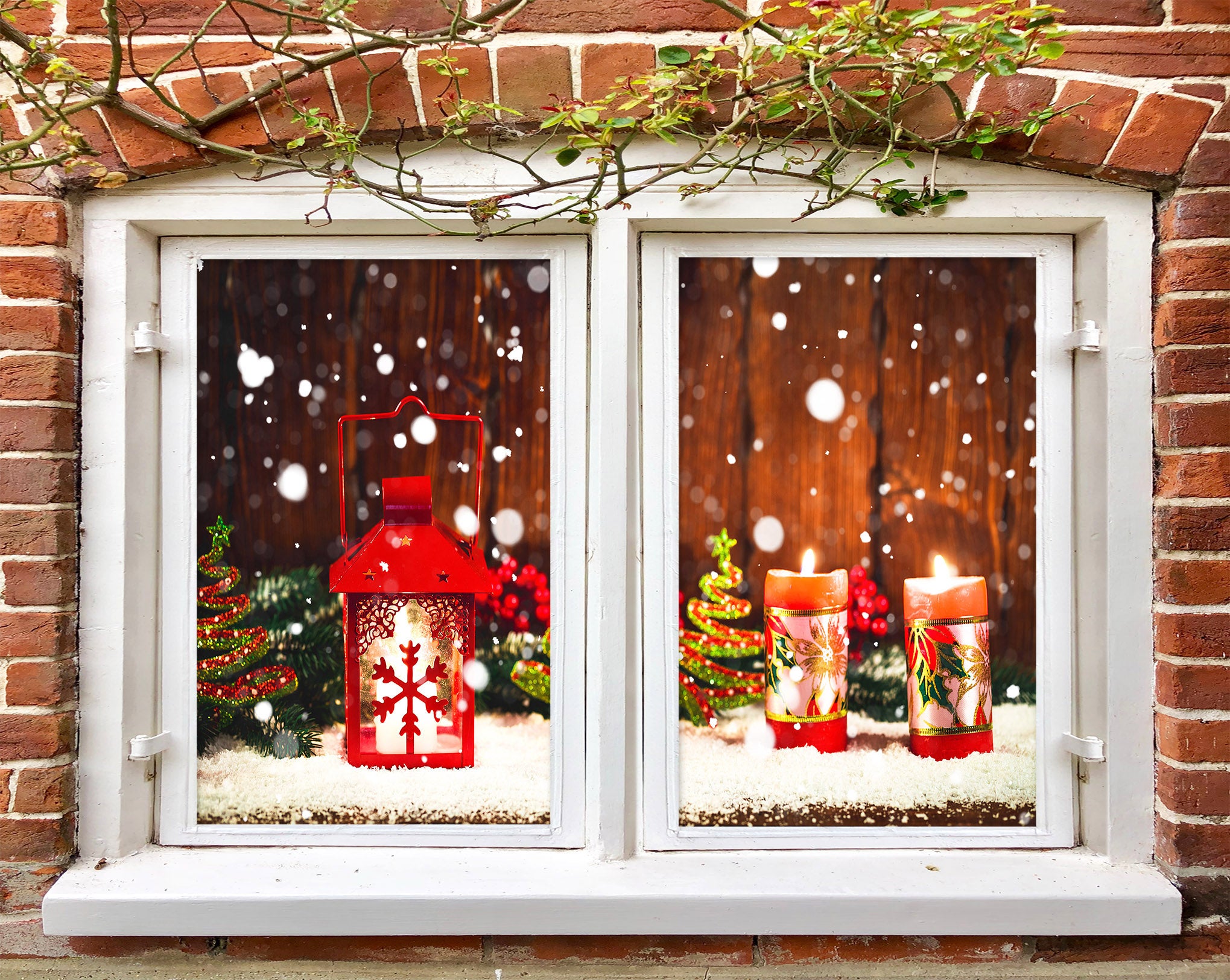 3D Candle 30057 Christmas Window Film Print Sticker Cling Stained Glass Xmas