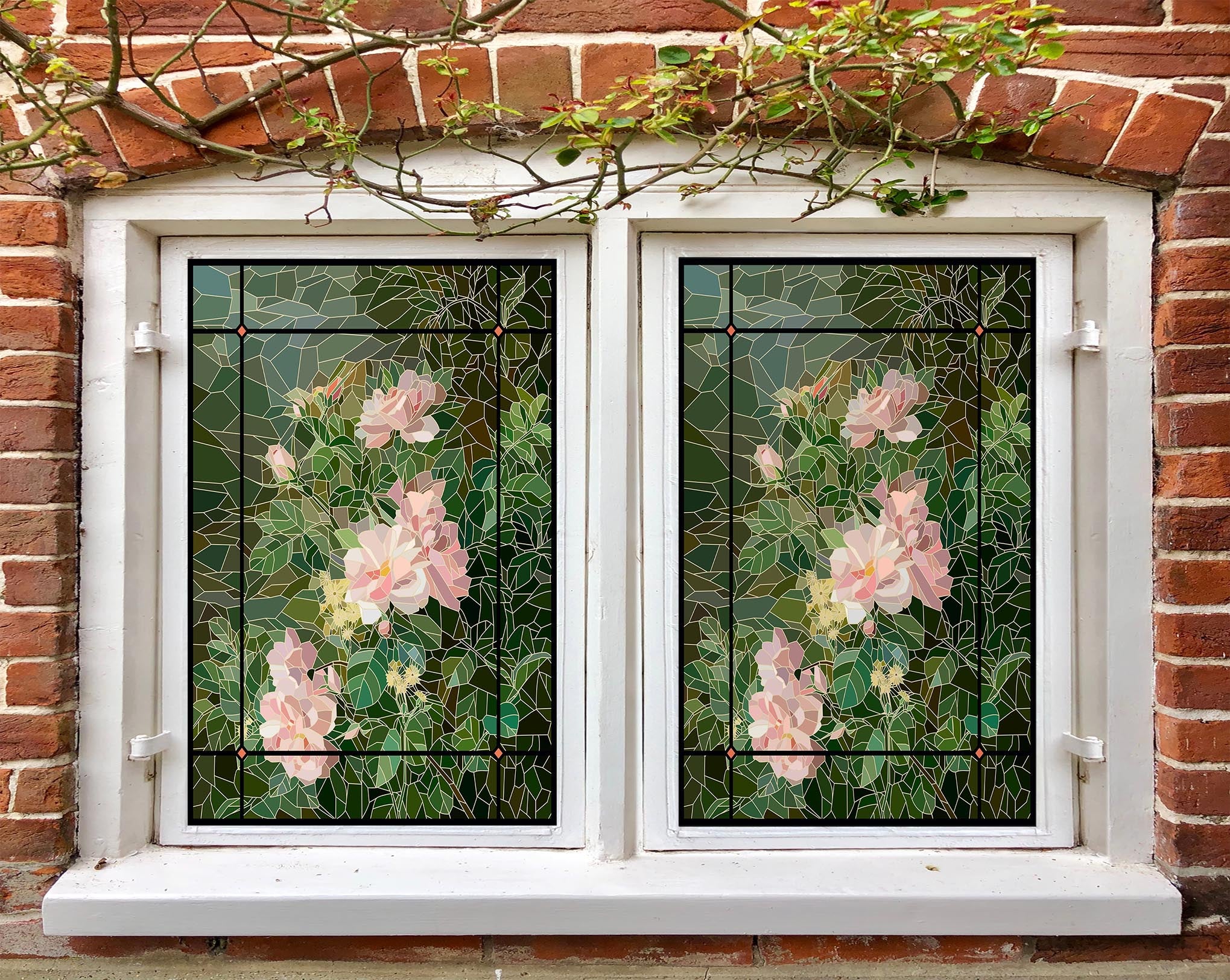 3D Mosaic Flower 386 Window Film Print Sticker Cling Stained Glass UV Block