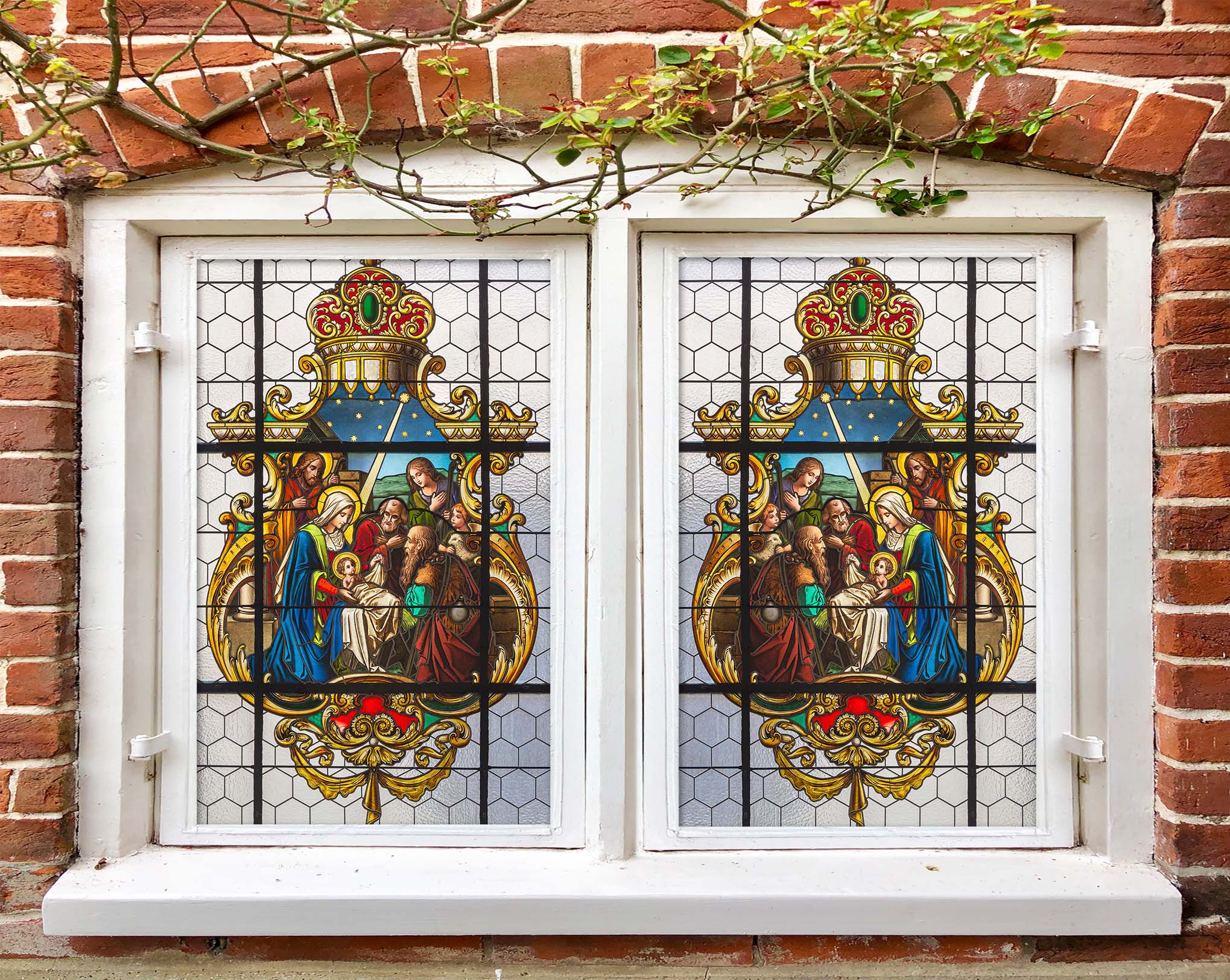 3D Crown Believers 094 Window Film Print Sticker Cling Stained Glass UV Block