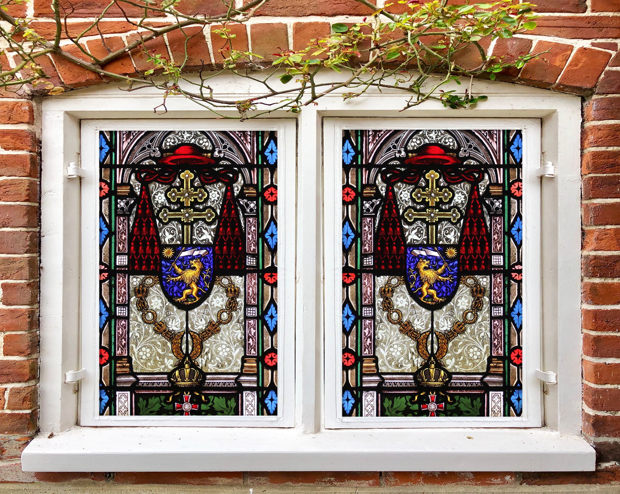 3D Golden Lion 217 Window Film Print Sticker Cling Stained Glass UV Block