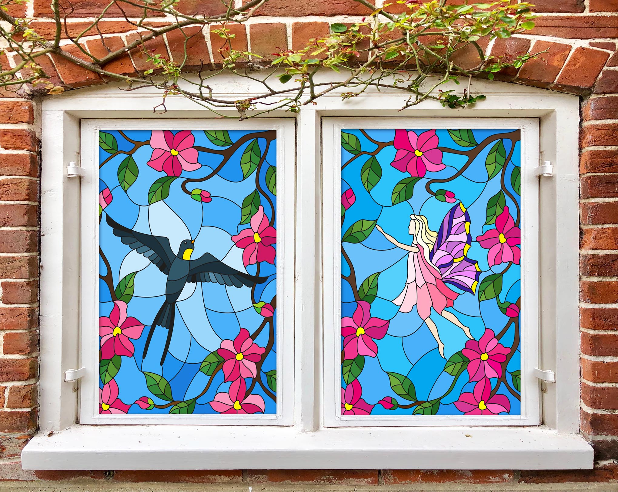 3D Flower Elf Bird 369 Window Film Print Sticker Cling Stained Glass UV Block