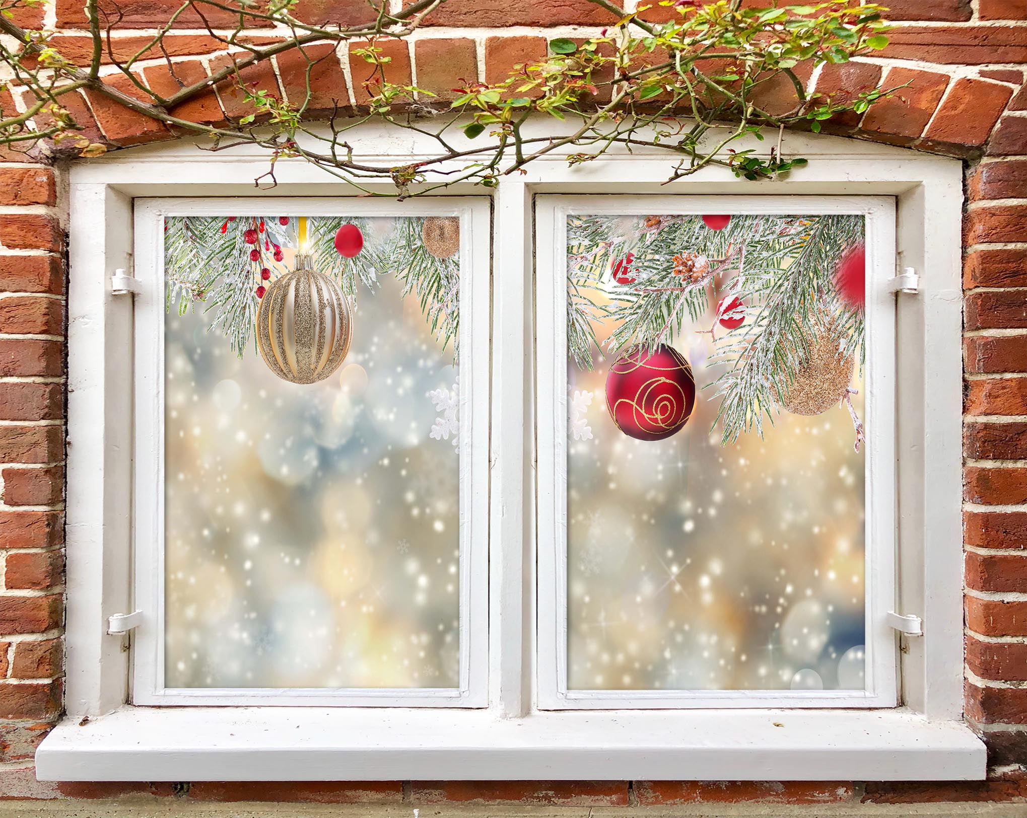 3D Golden Red Ball 30114 Christmas Window Film Print Sticker Cling Stained Glass Xmas