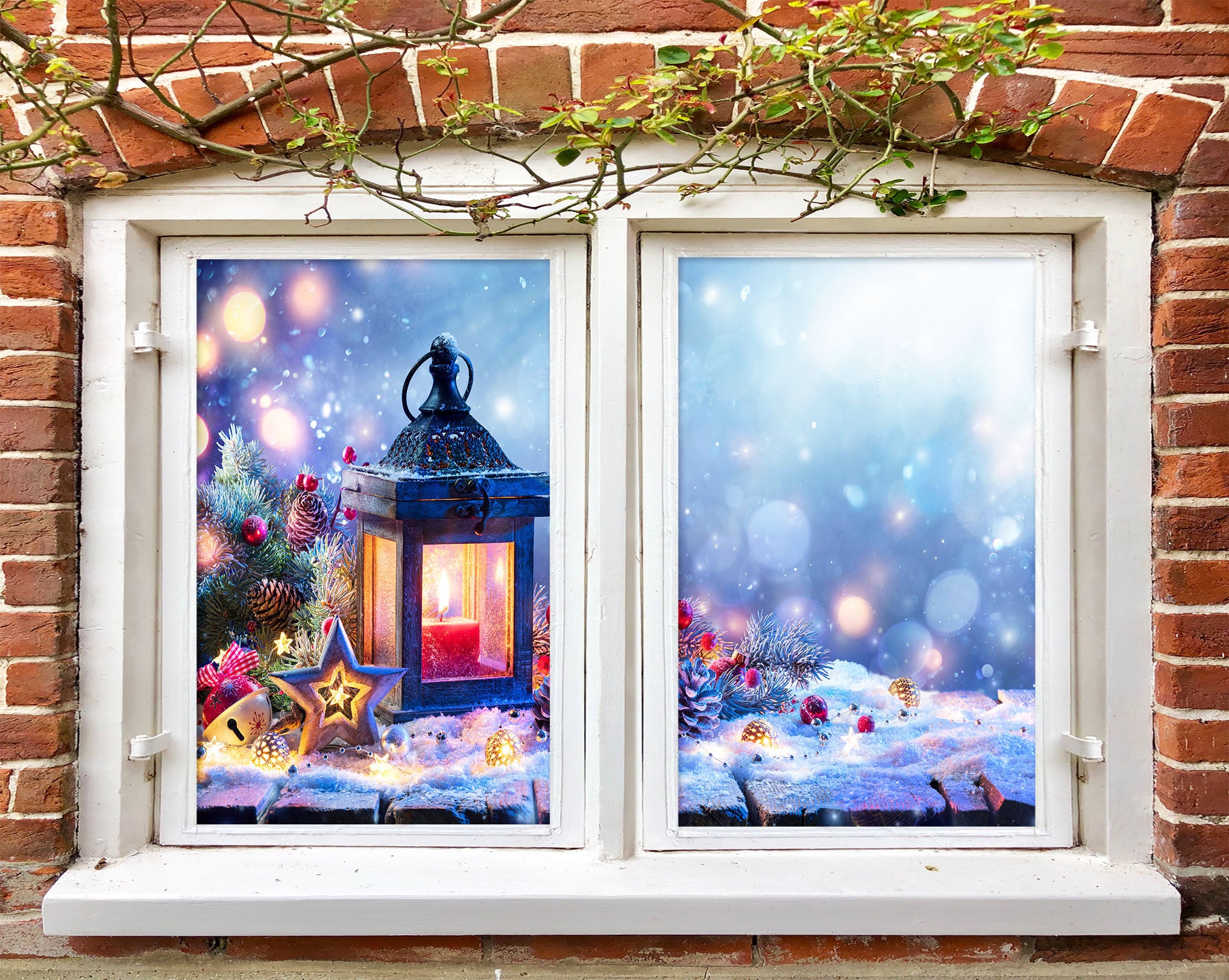 3D Candle Snow 31095 Christmas Window Film Print Sticker Cling Stained Glass Xmas