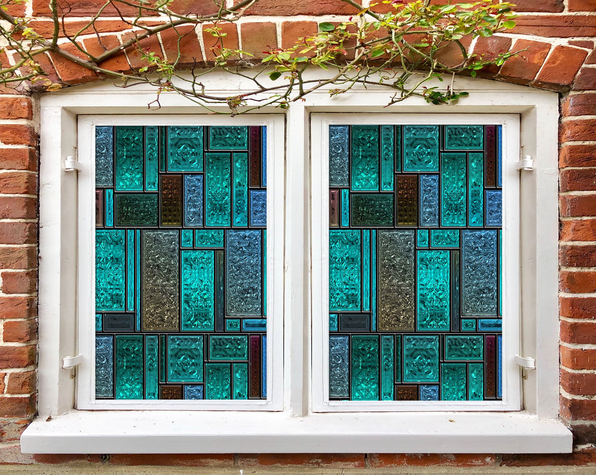 3D Green Square 120 Window Film Print Sticker Cling Stained Glass UV Block