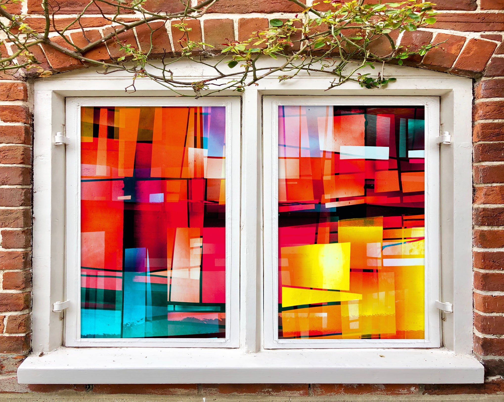 3D Red Square 204 Window Film Print Sticker Cling Stained Glass UV Block