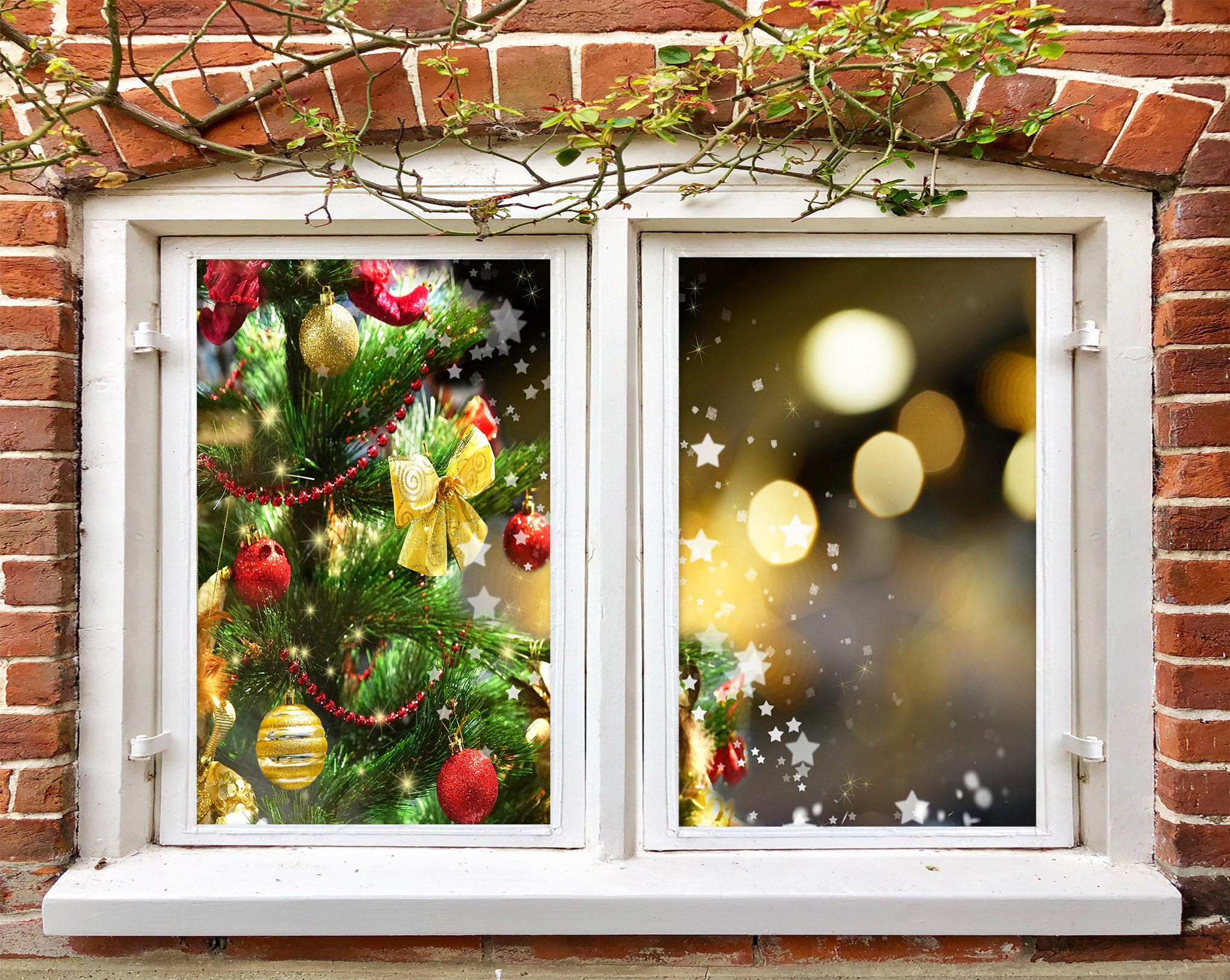 3D Christmas Tree Pendant 31076 Christmas Window Film Print Sticker Cling Stained Glass Xmas