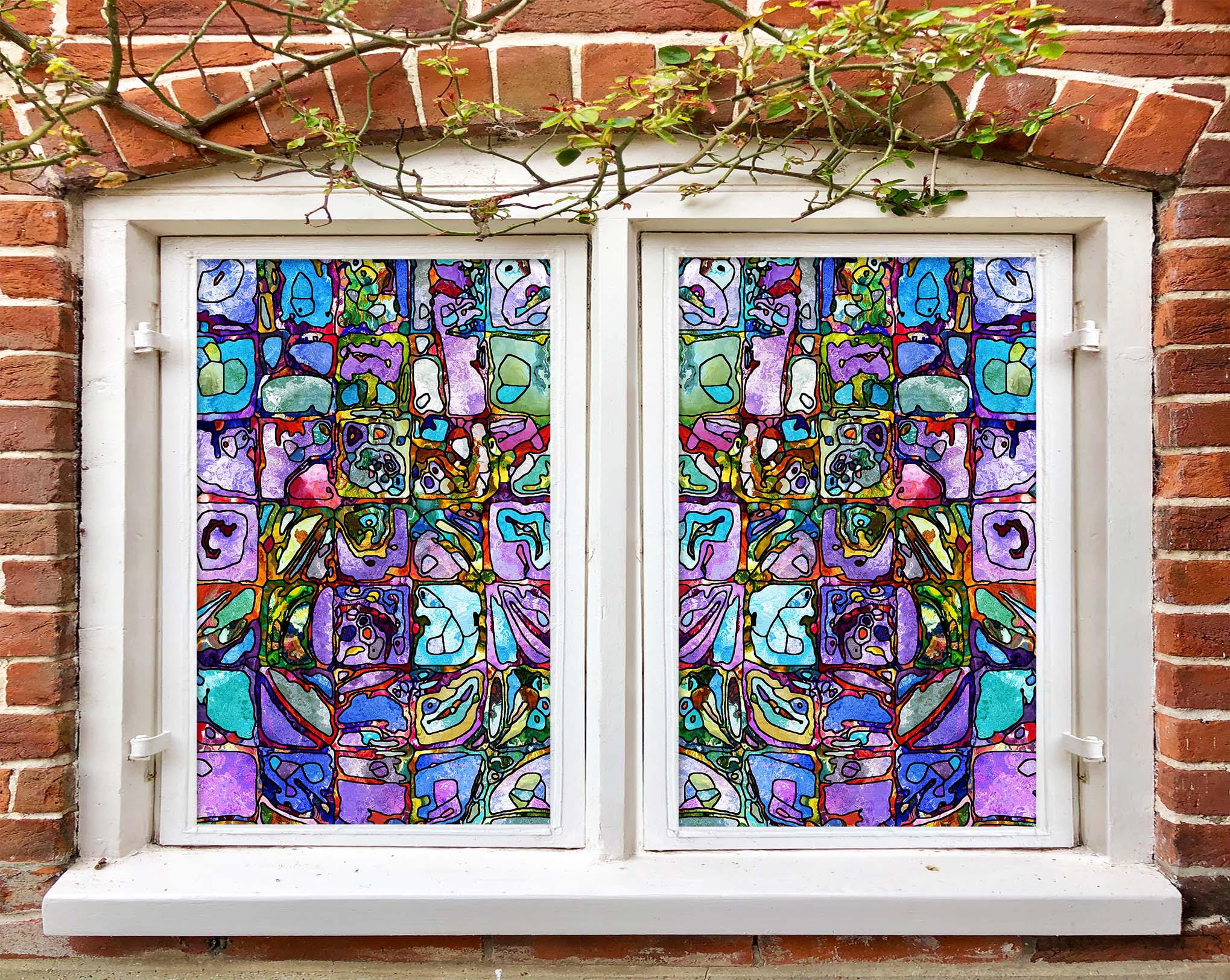 3D Purple Square 074 Window Film Print Sticker Cling Stained Glass UV Block