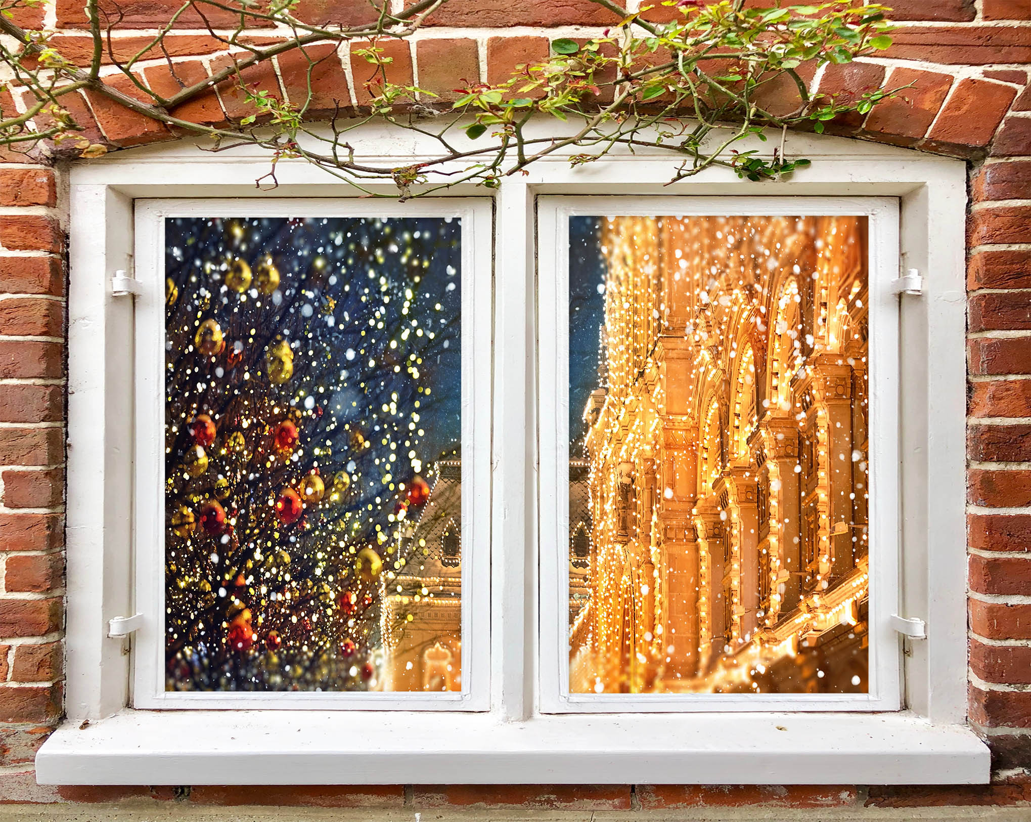 3D String Lights Building 30085 Christmas Window Film Print Sticker Cling Stained Glass Xmas