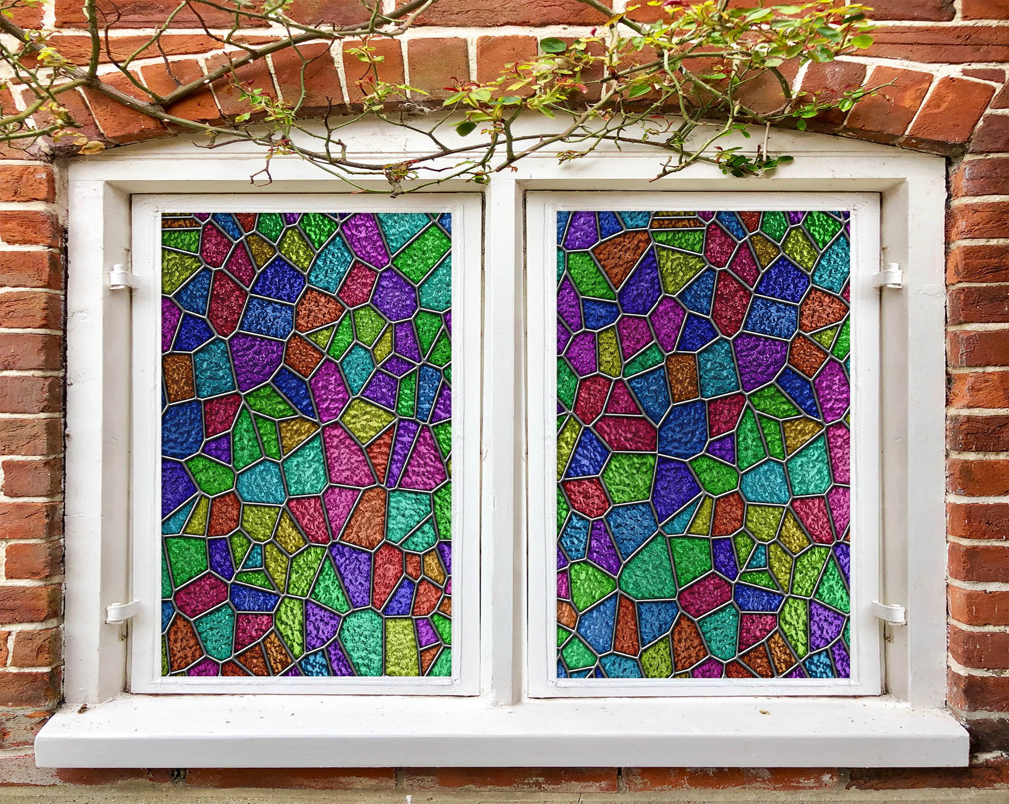 3D Colored Triangle 201 Window Film Print Sticker Cling Stained Glass UV Block