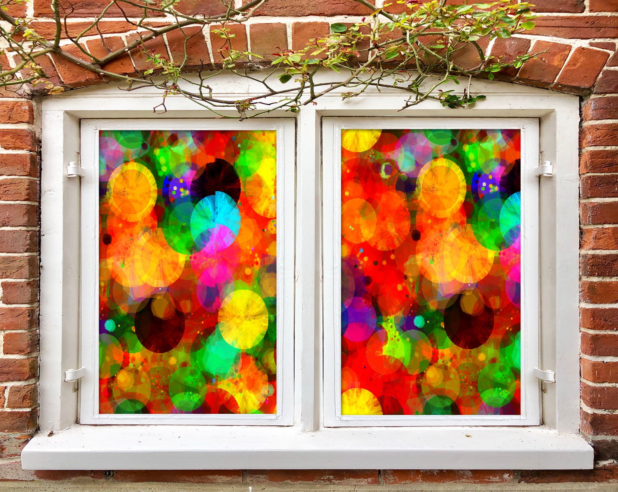 3D Watercolor Round 357 Window Film Print Sticker Cling Stained Glass UV Block