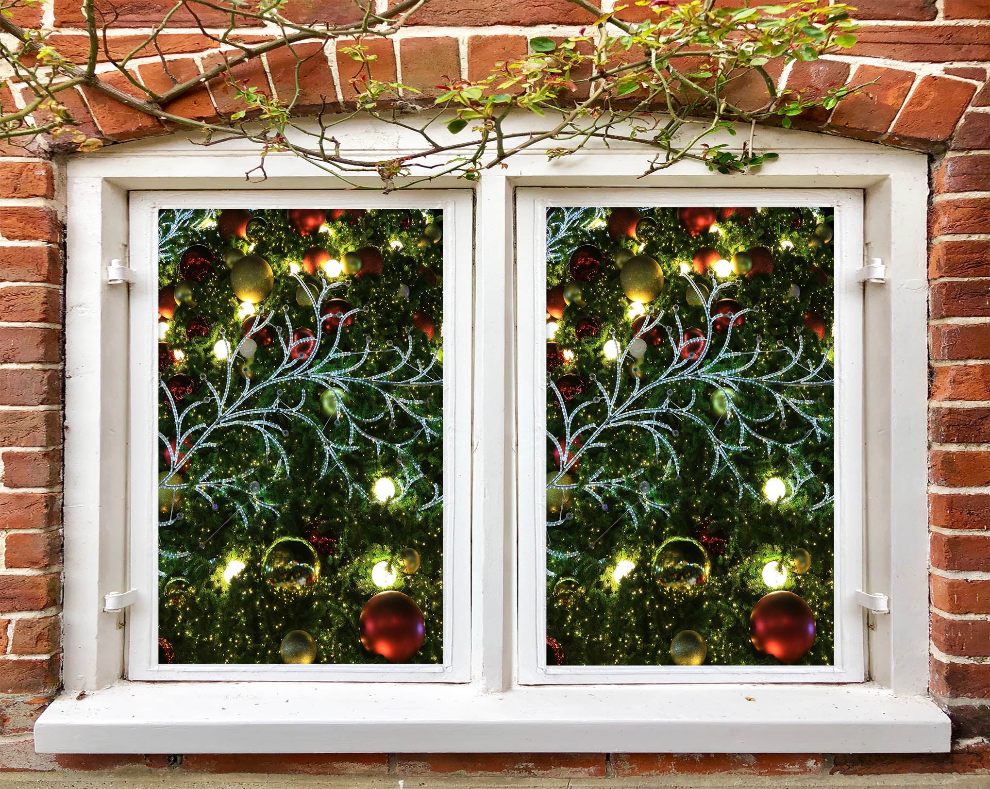 3D Tree Branch Ball Pendant 31058 Christmas Window Film Print Sticker Cling Stained Glass Xmas