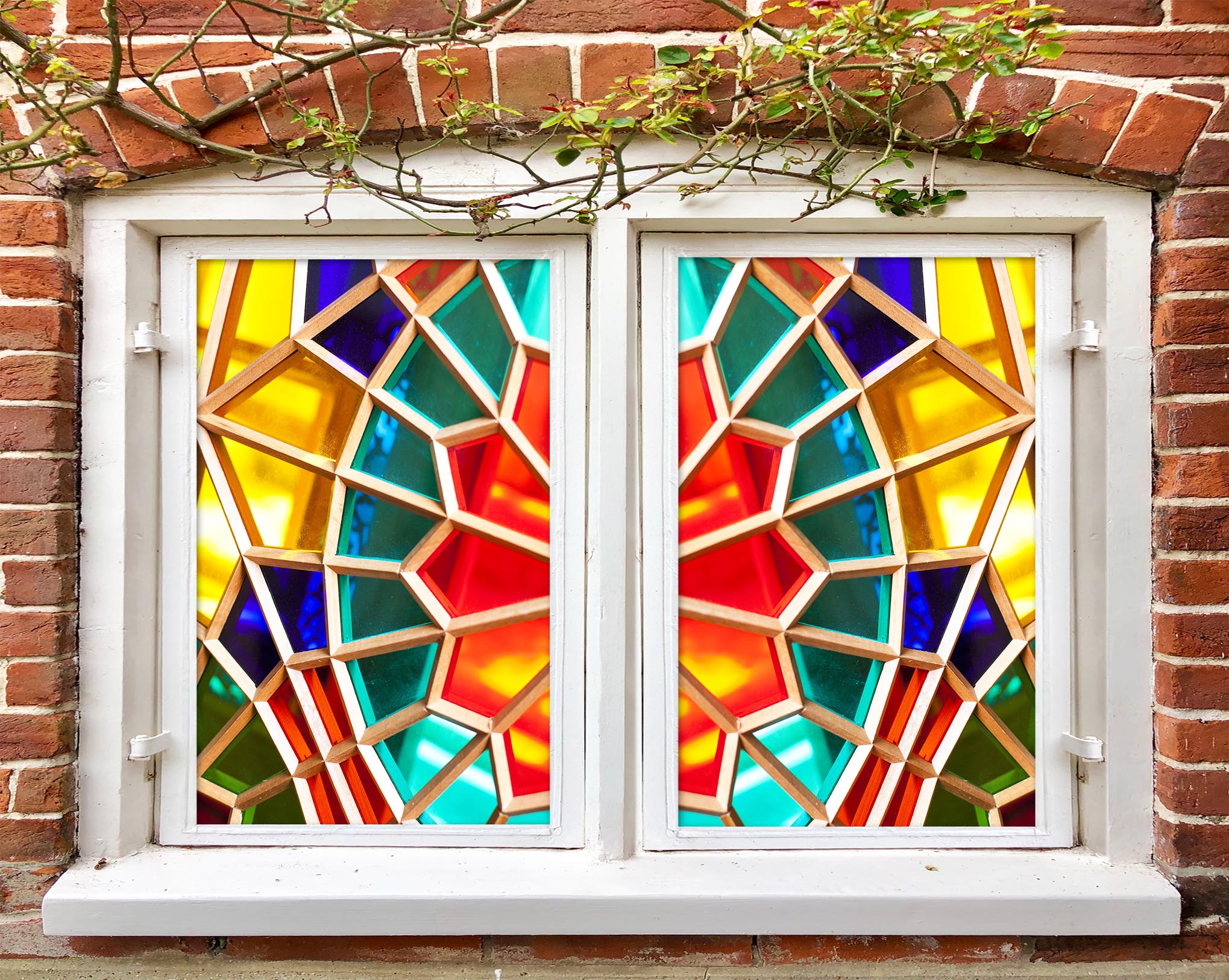 3D Golden Floral Pattern 261 Window Film Print Sticker Cling Stained Glass UV Block