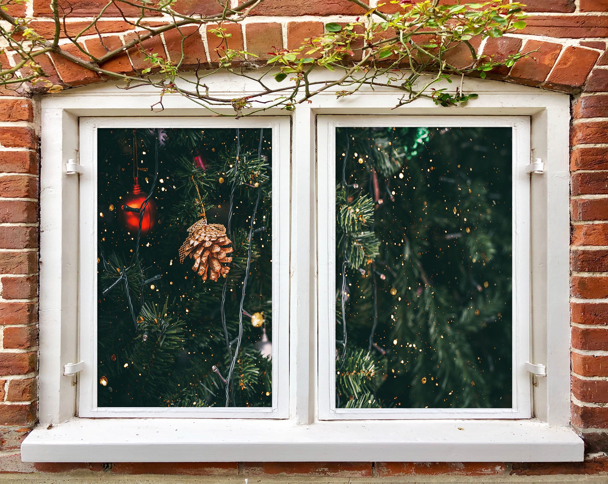 3D Christmas Tree Branches 30123 Christmas Window Film Print Sticker Cling Stained Glass Xmas