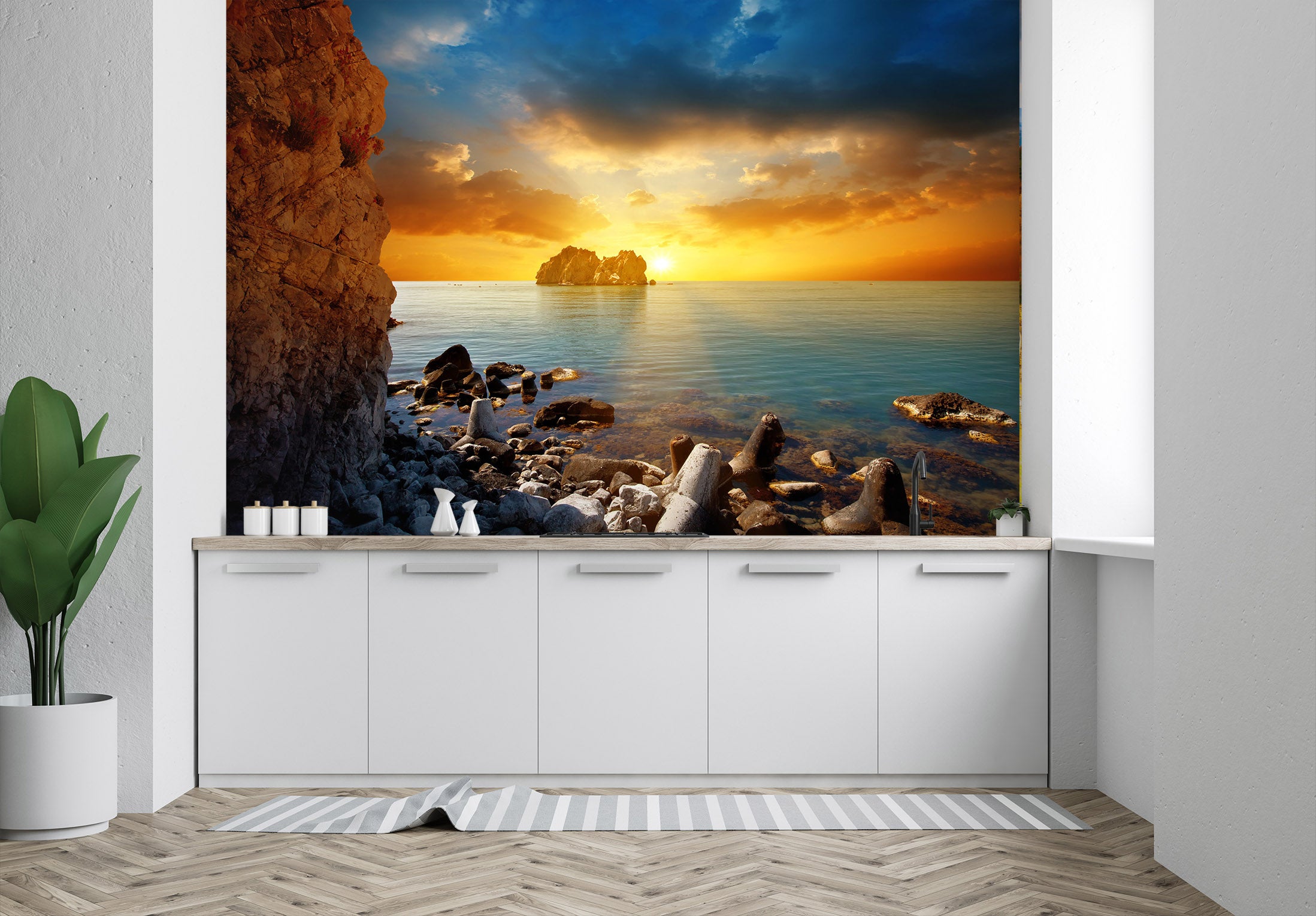 3D Sea Dusk Stones 144 Wall Murals