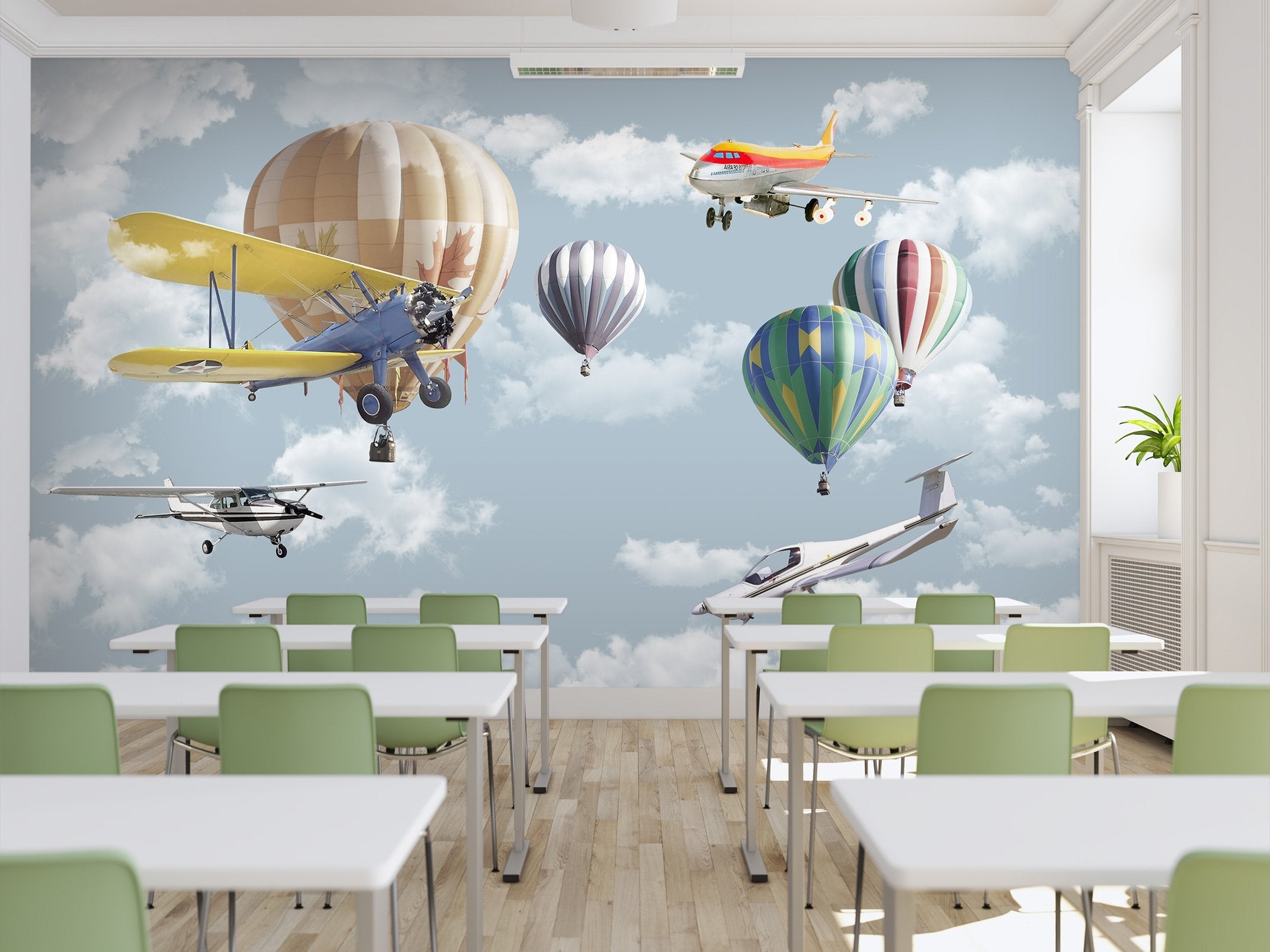 3D Hot Air Balloon with planes 46 Wall Murals Wallpaper AJ Wallpaper 2