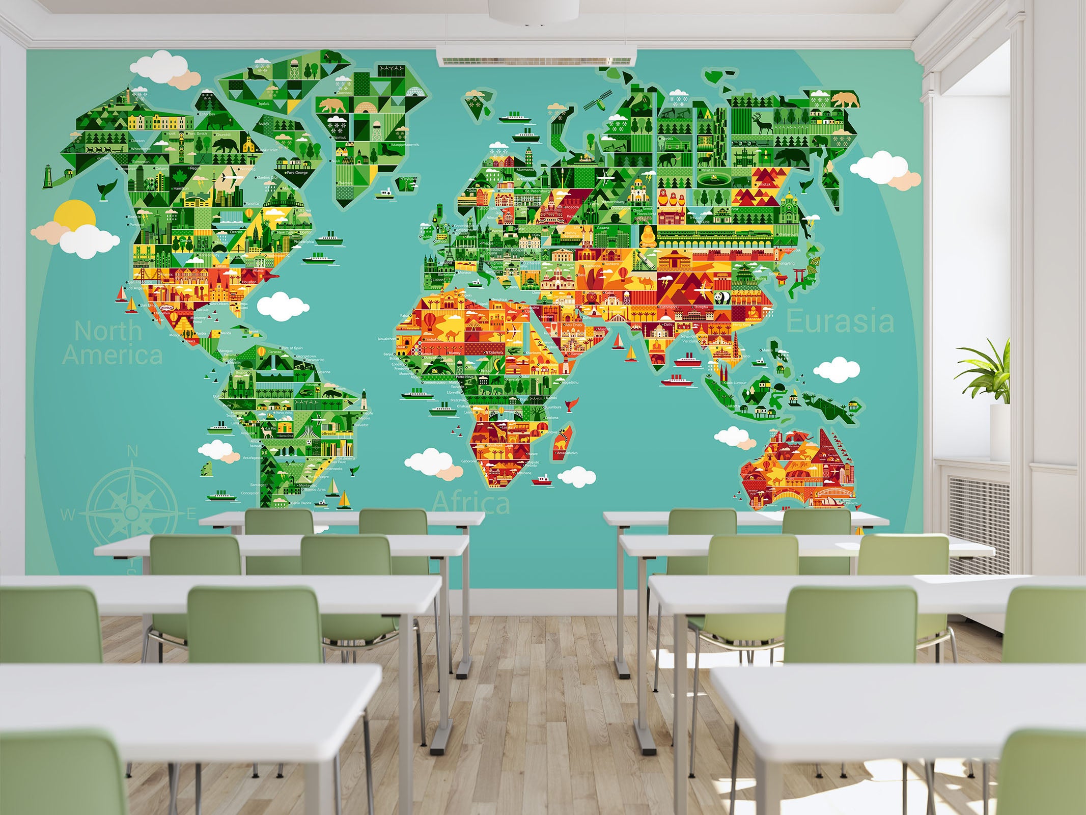 3D Abstract Art 2060 World Map Wall Murals