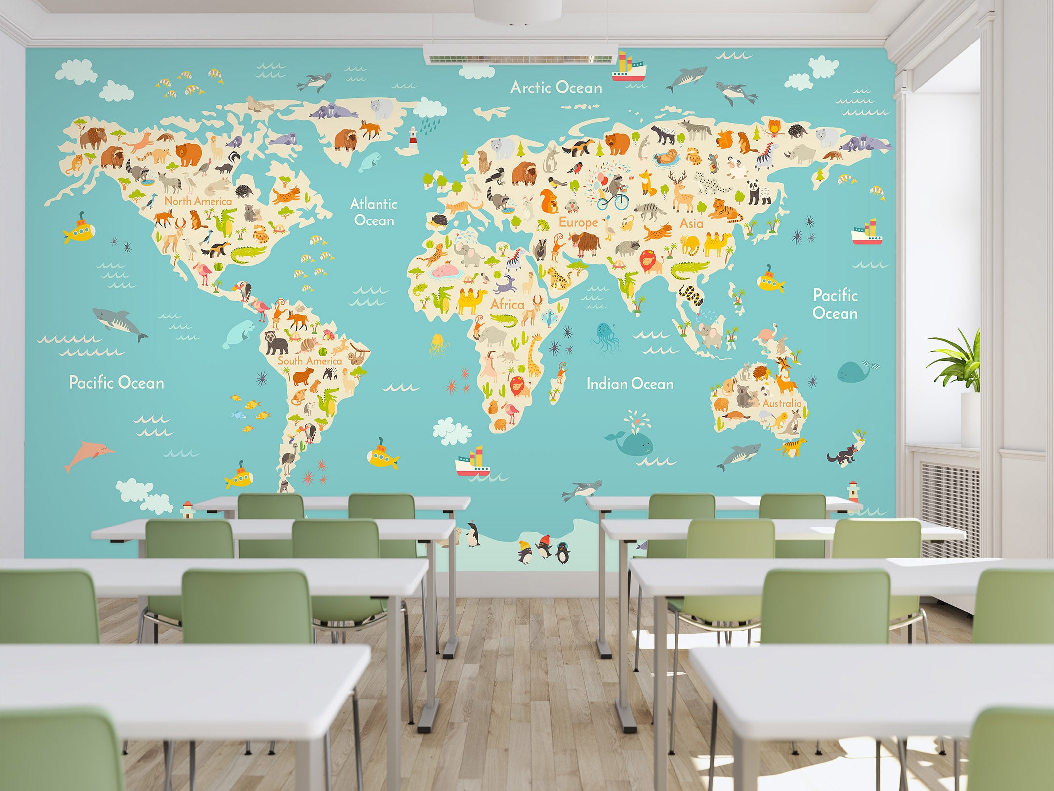 3D Animal Growth 2067 World Map Wall Murals