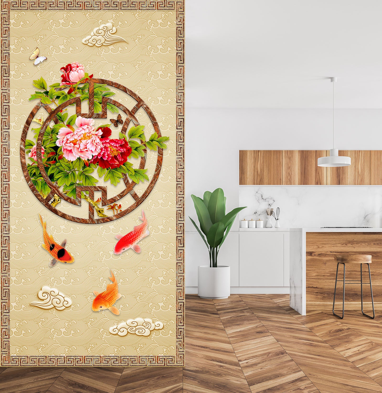 3D Lotus Pond Goldfish 3032 Wall Murals