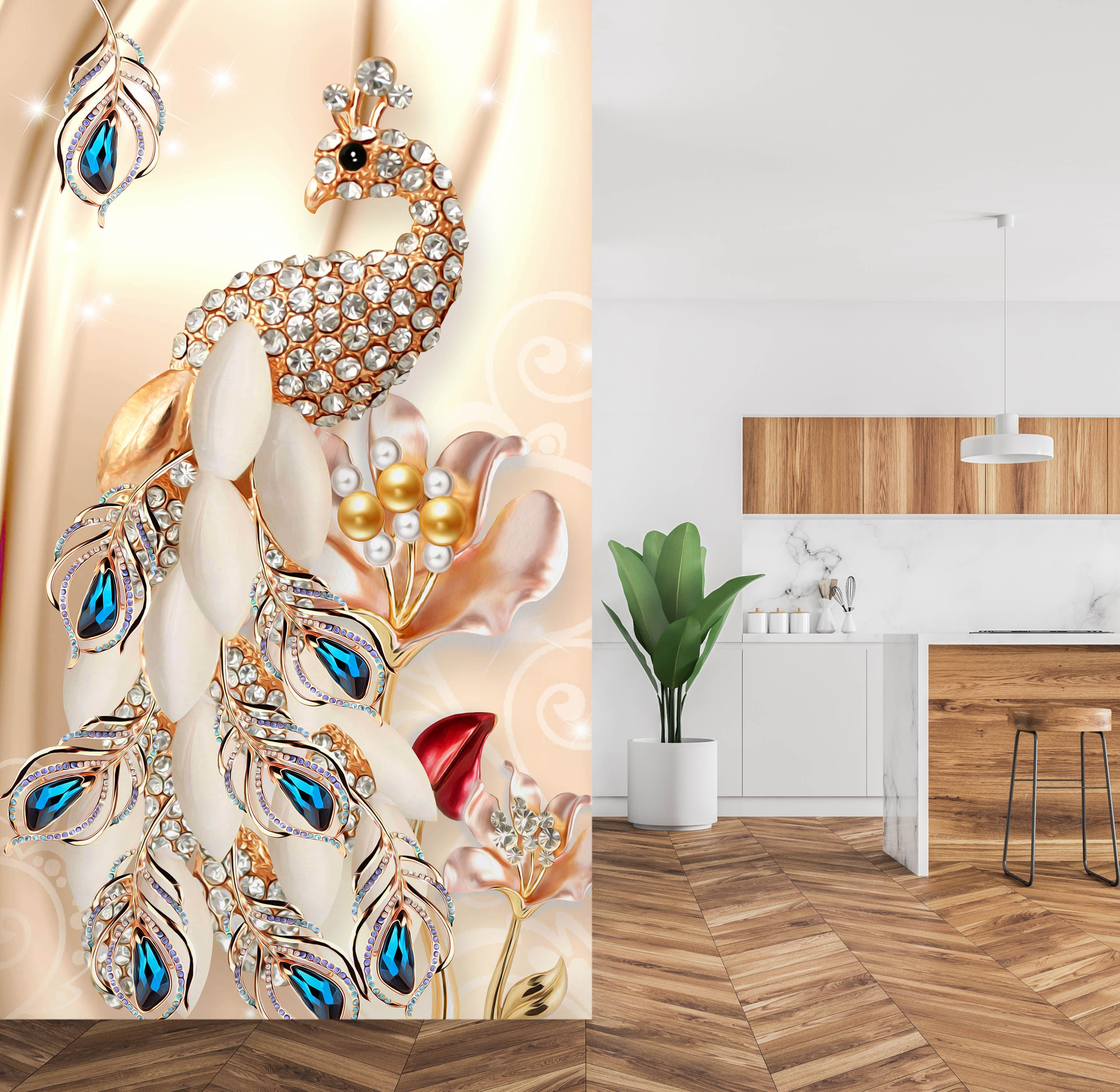 3D Diamond Peacock 1840 Wall Murals