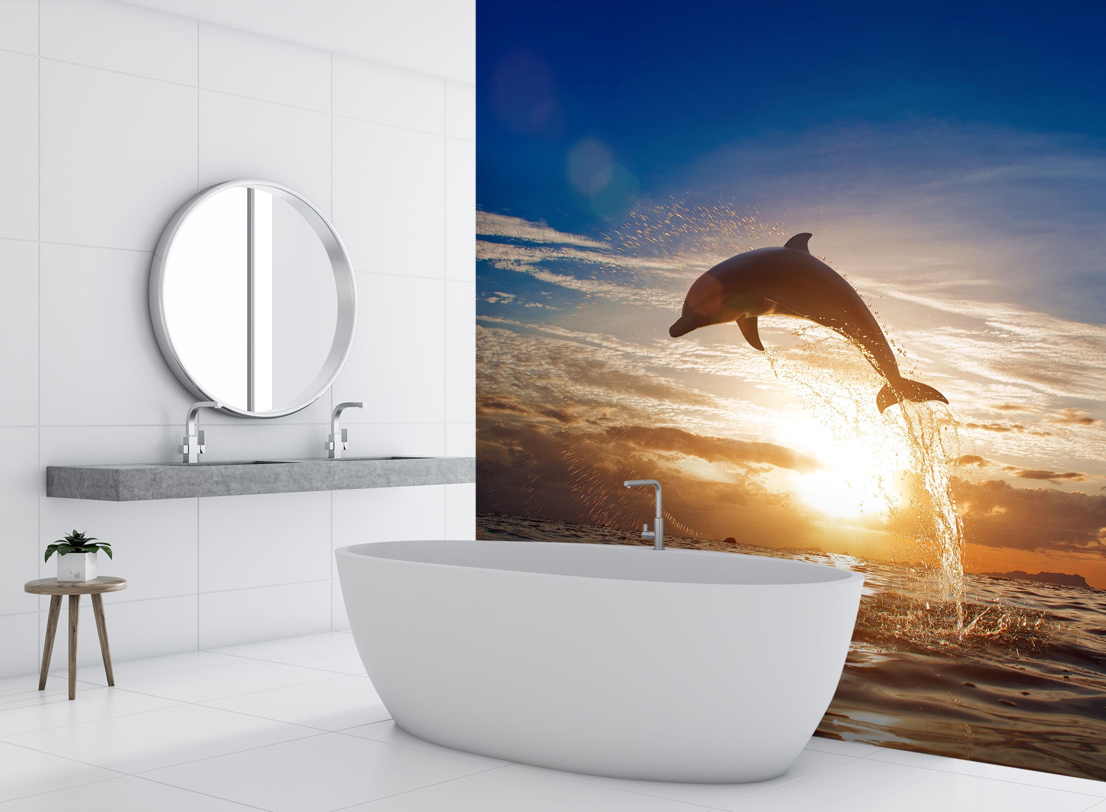 3D Dolphin Sunset 094 Wall Murals