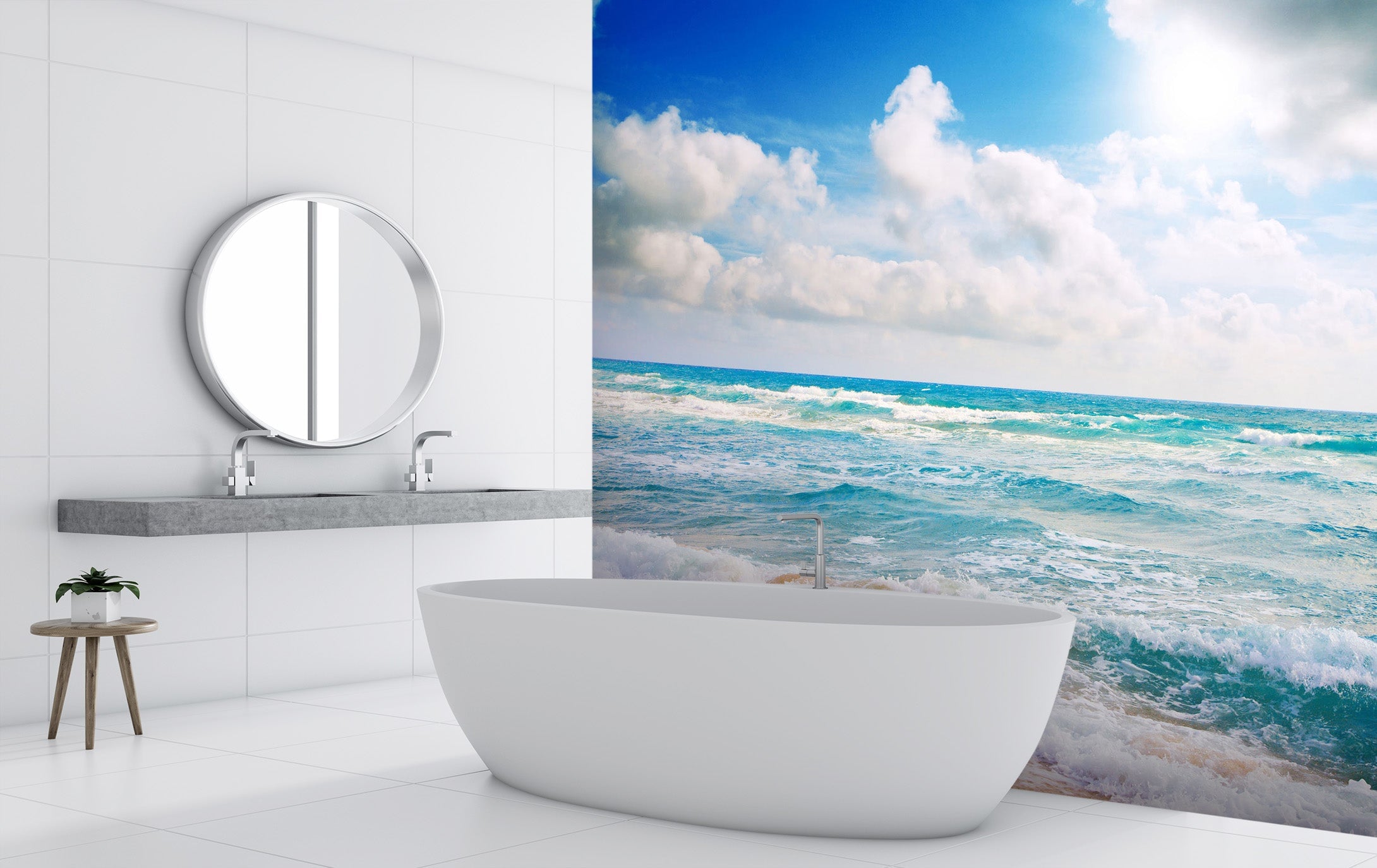 3D White Ocean 017 Wall Murals Wallpaper AJ Wallpaper 2