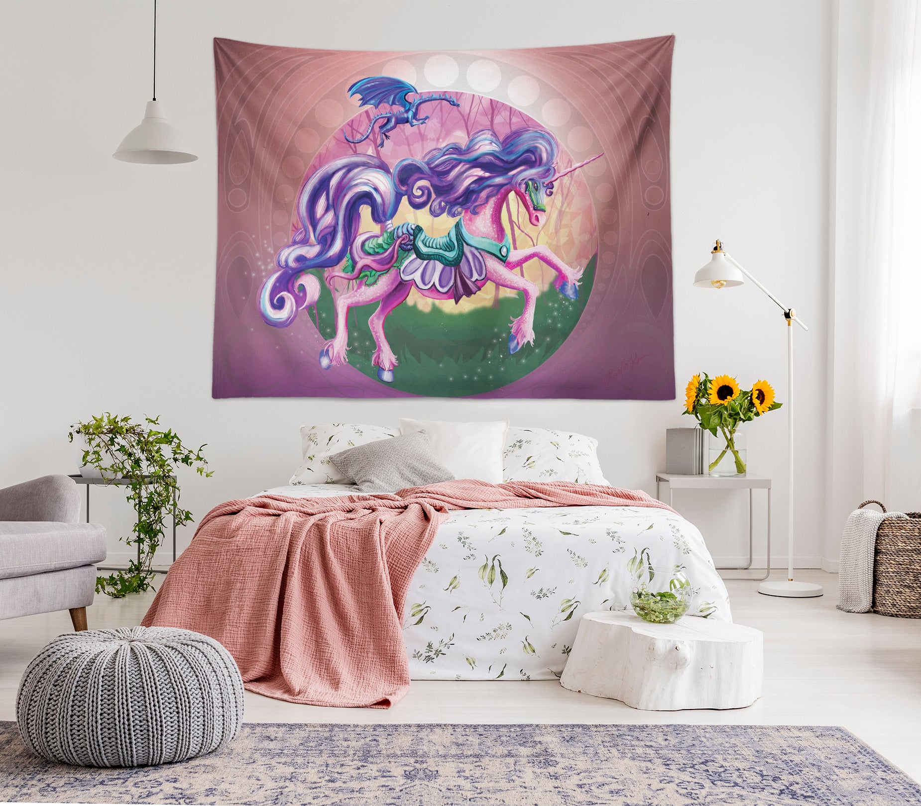 3D Unicorn Princess 5203 Rose Catherine Khan Tapestry Hanging Cloth Hang