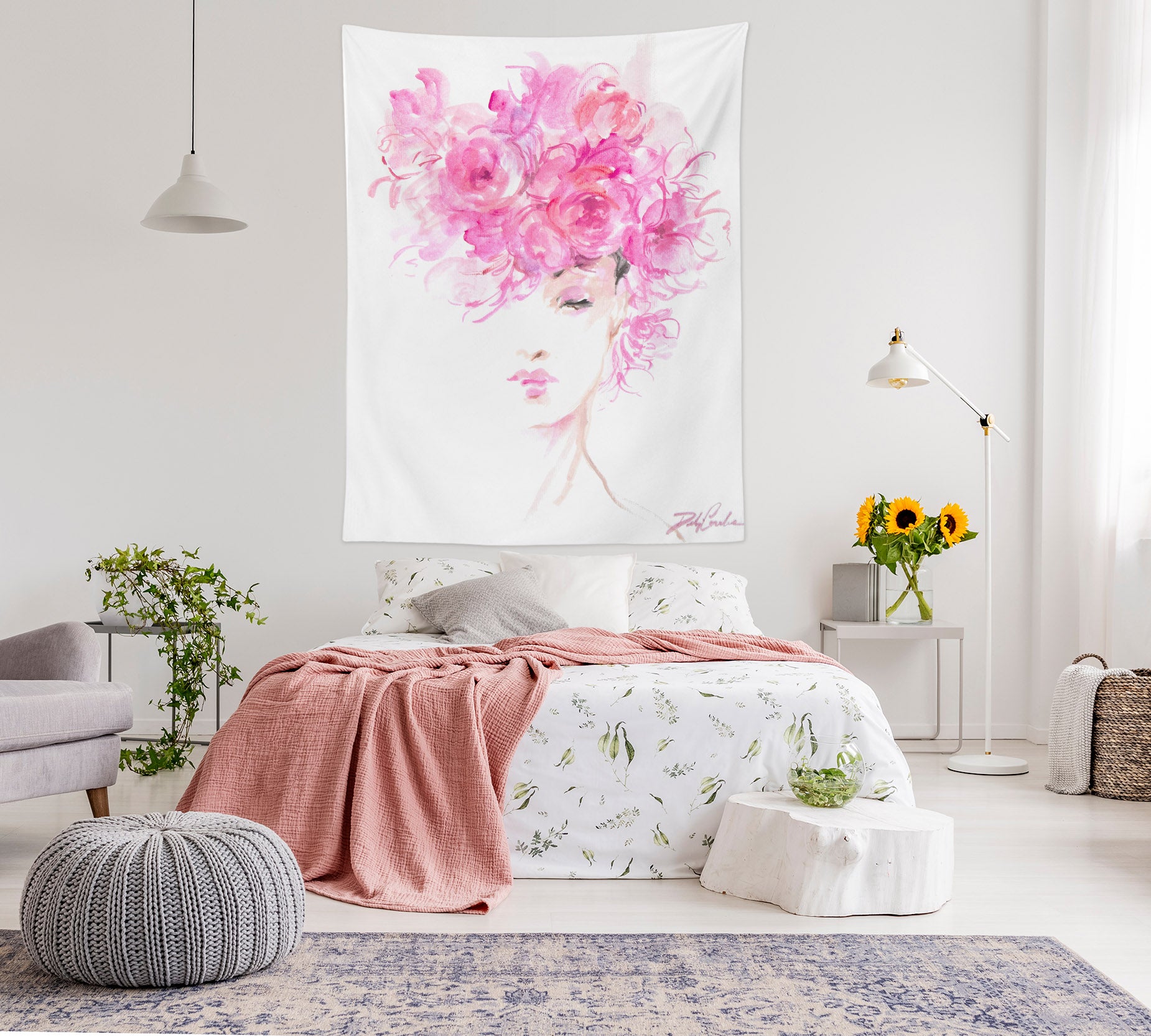 3D Pink Flower Woman 7853 Debi Coules Tapestry Hanging Cloth Hang