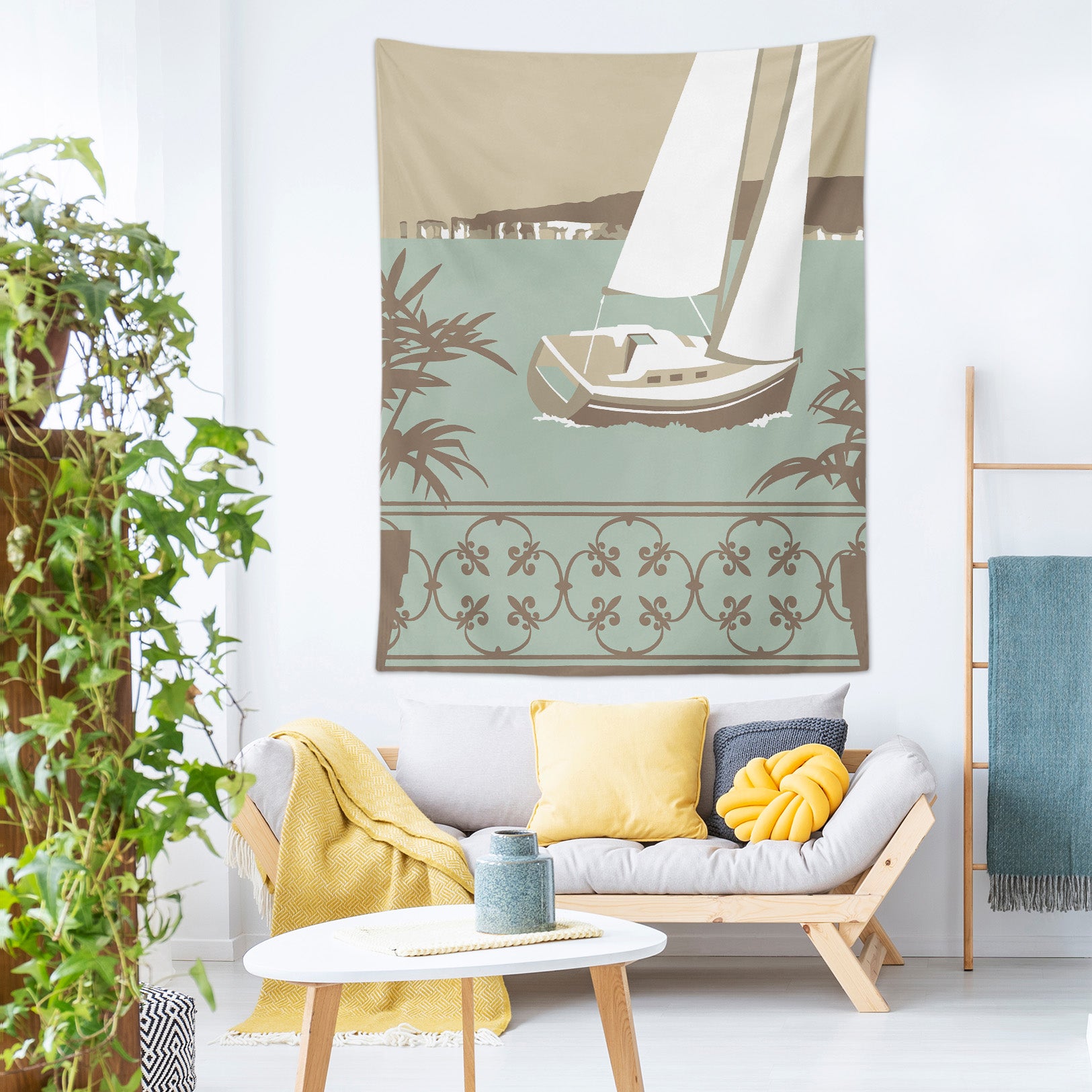 3D Balcony Sailboat 5372 Steve Read Tapestry Hanging Cloth Hang