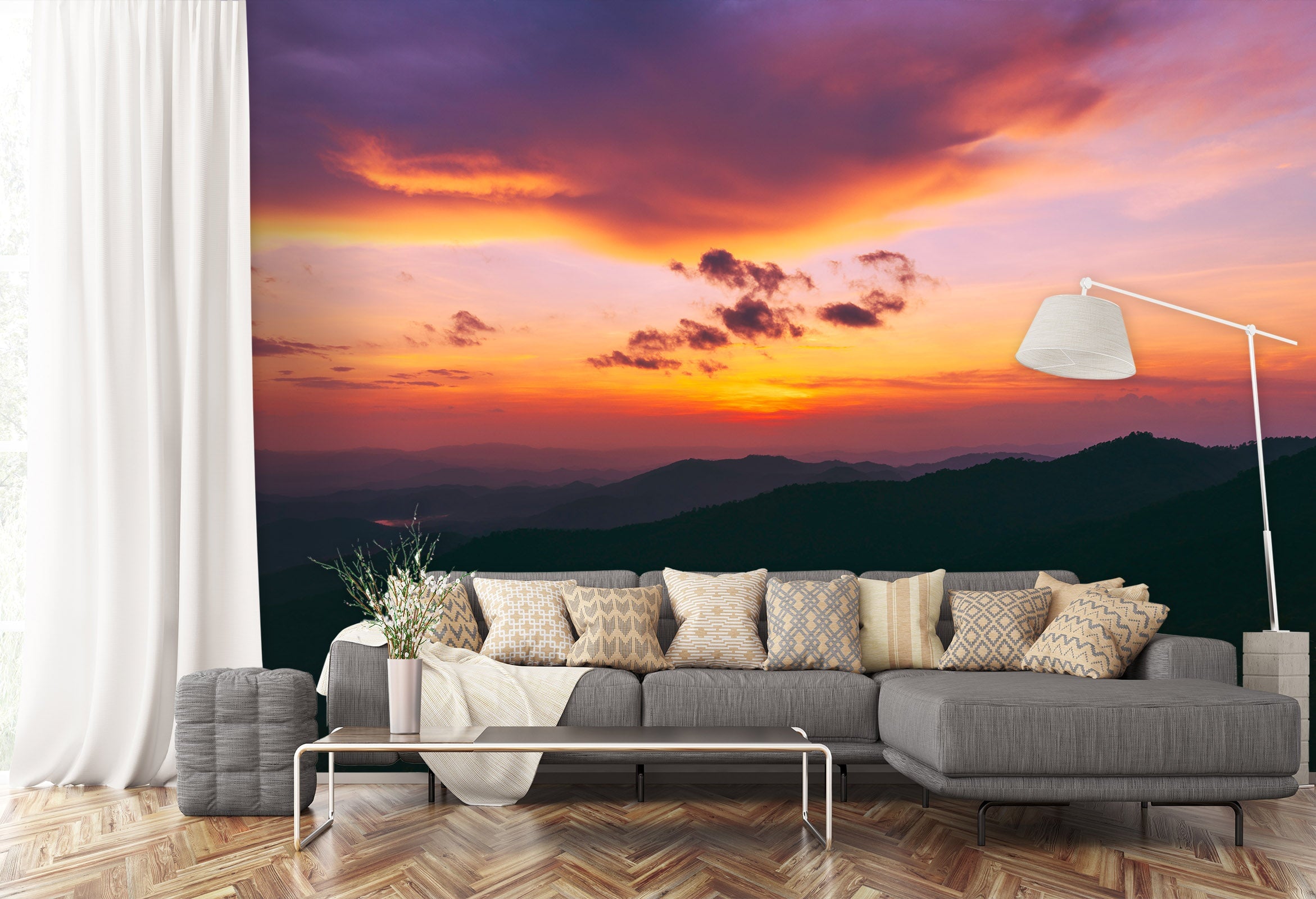 3D Sunset Mountain View 02 Wall Murals Wallpaper AJ Wallpaper 2