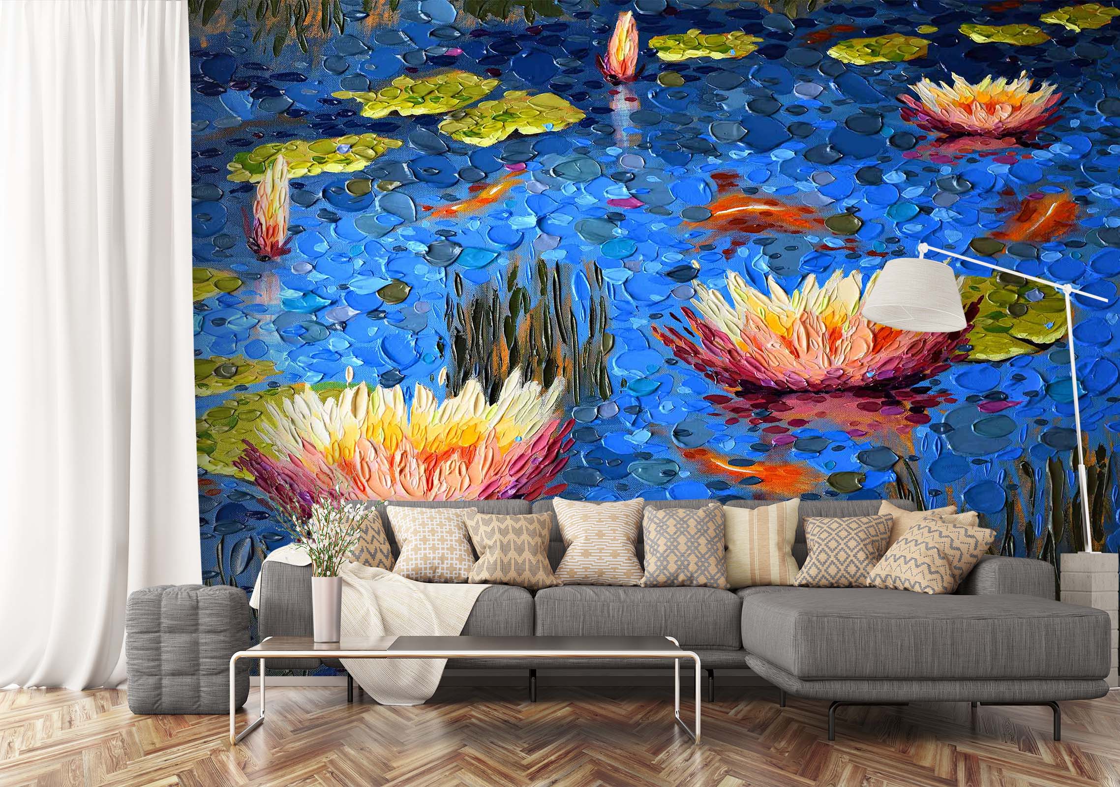 3D Painted Lotus 1405 Dena Tollefson Wall Mural Wall Murals