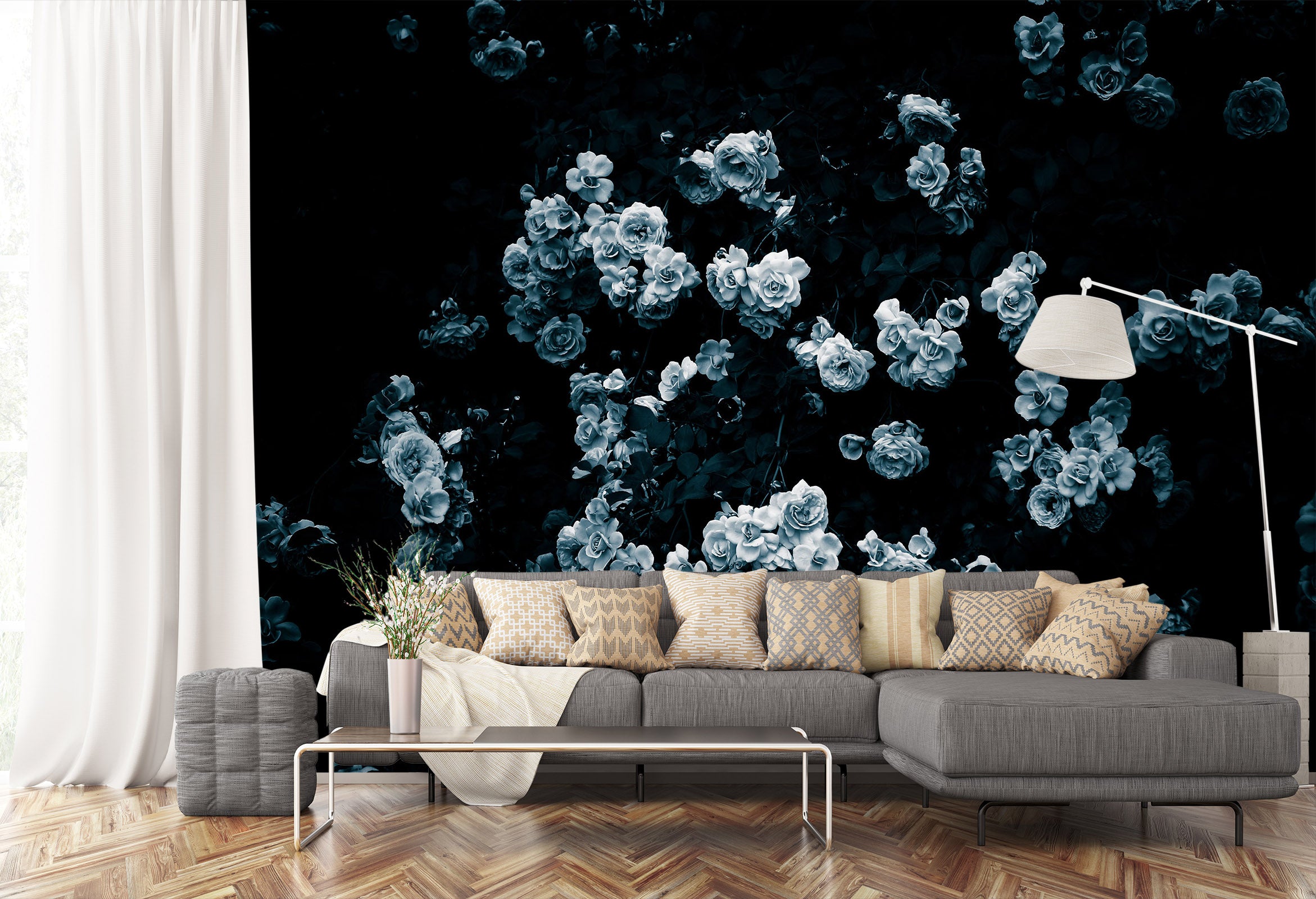 3D White Flowers 104 Noirblanc777 Wall Mural Wall Murals