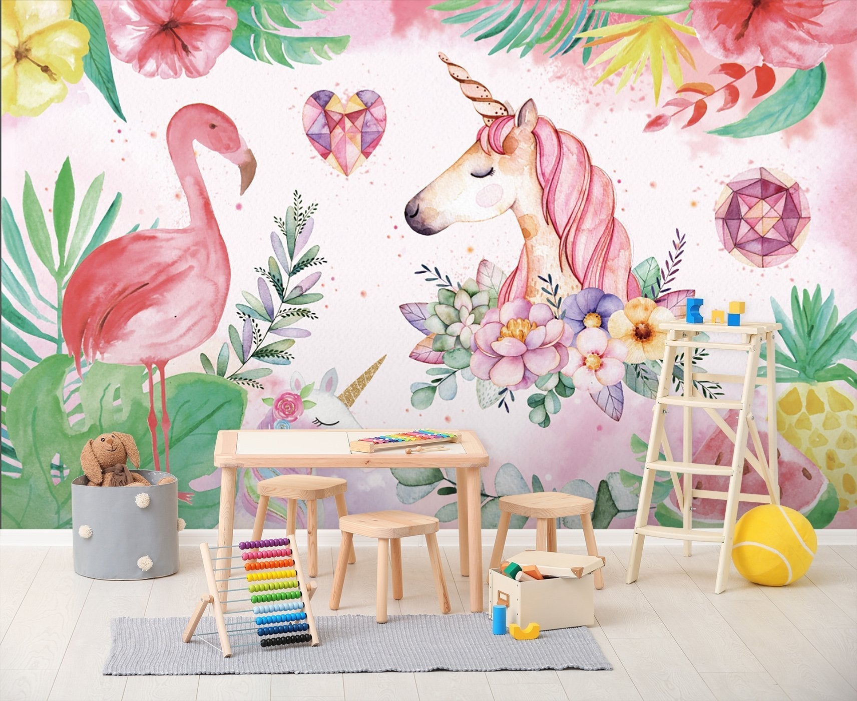 3D Cartoon Red-Crowned Crane with unicorn 08 Wall Murals Wallpaper AJ Wallpaper 2