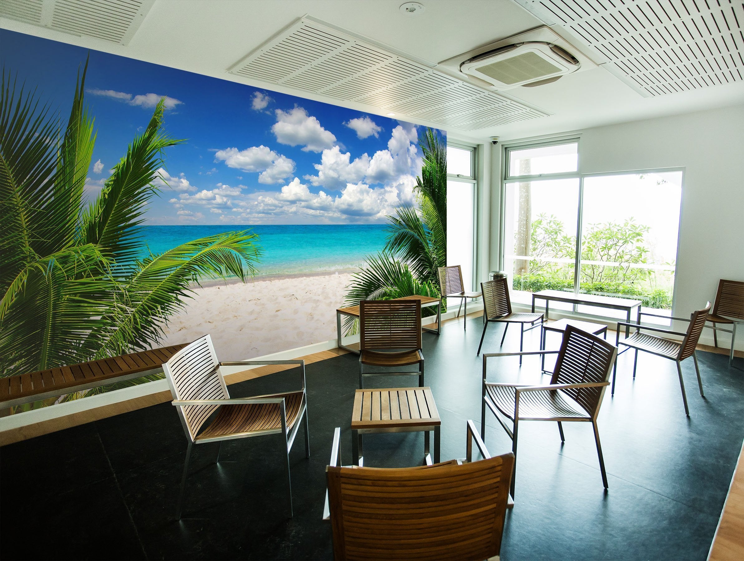 3D beach with Coconut trees 06 Wall Murals Wallpaper AJ Wallpaper
