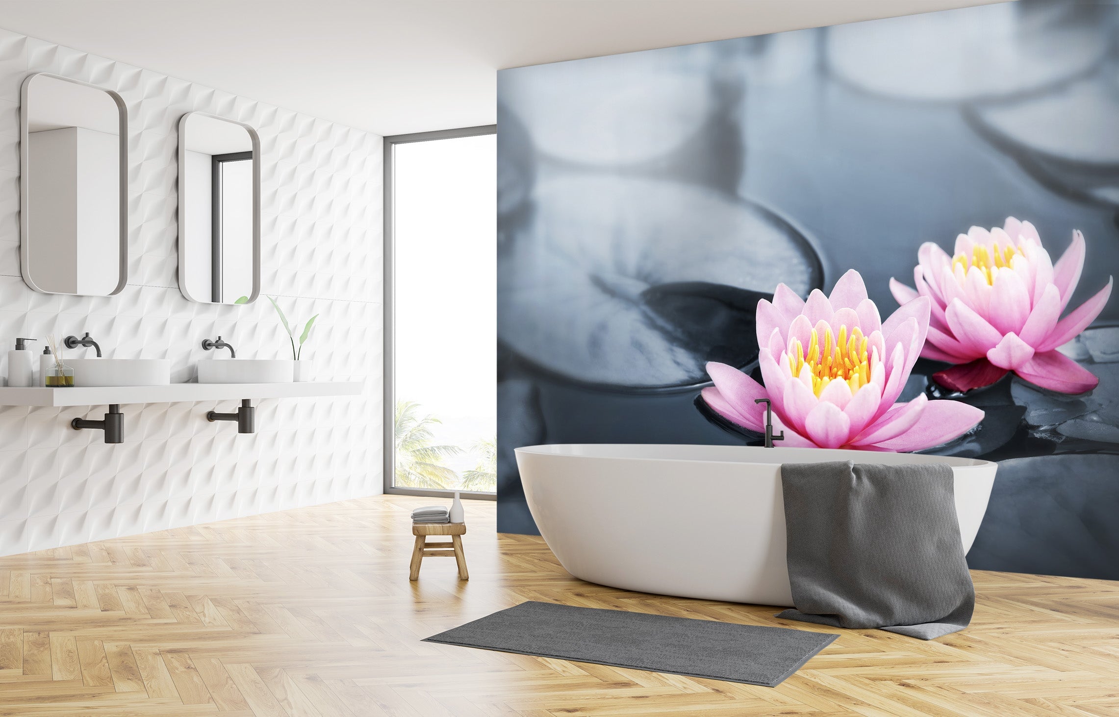 3D Lotus Stone 018 Wall Murals Wallpaper AJ Wallpaper 2