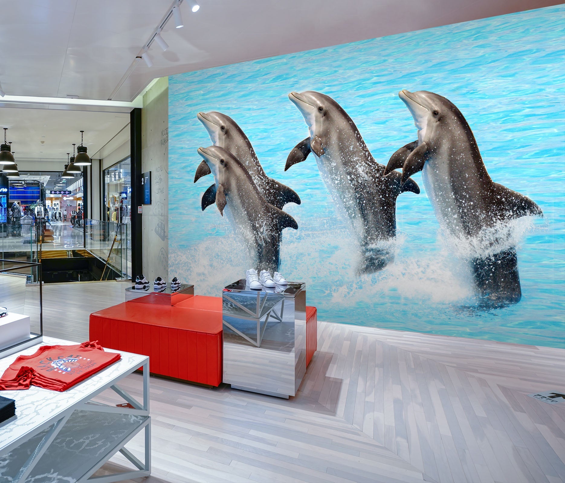3D Dolphin Jumping 102 Wall Murals Wallpaper AJ Wallpaper 2